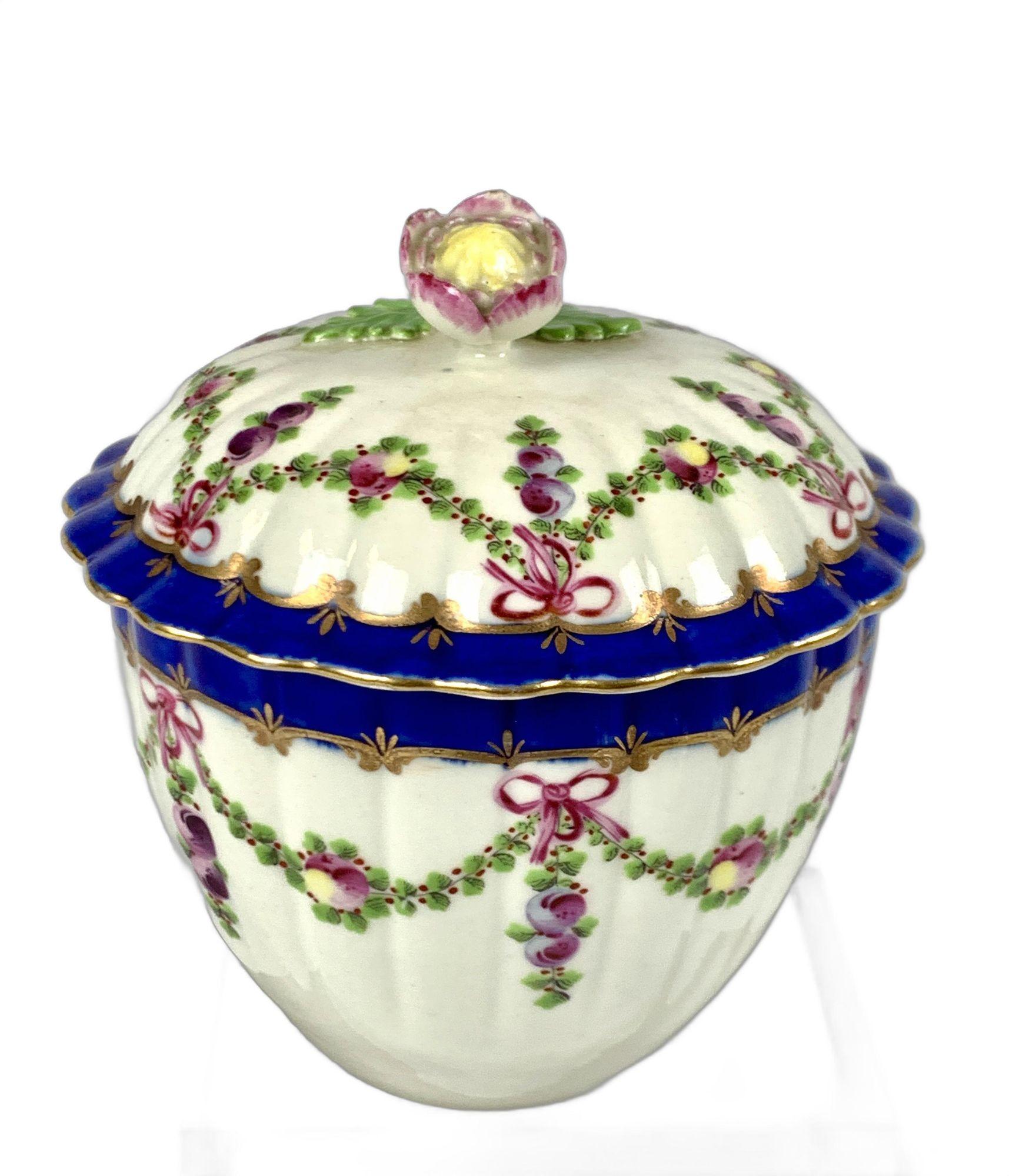 Rococo Dr Wall First Period Worcester Sugar Box England Circa 1775 For Sale