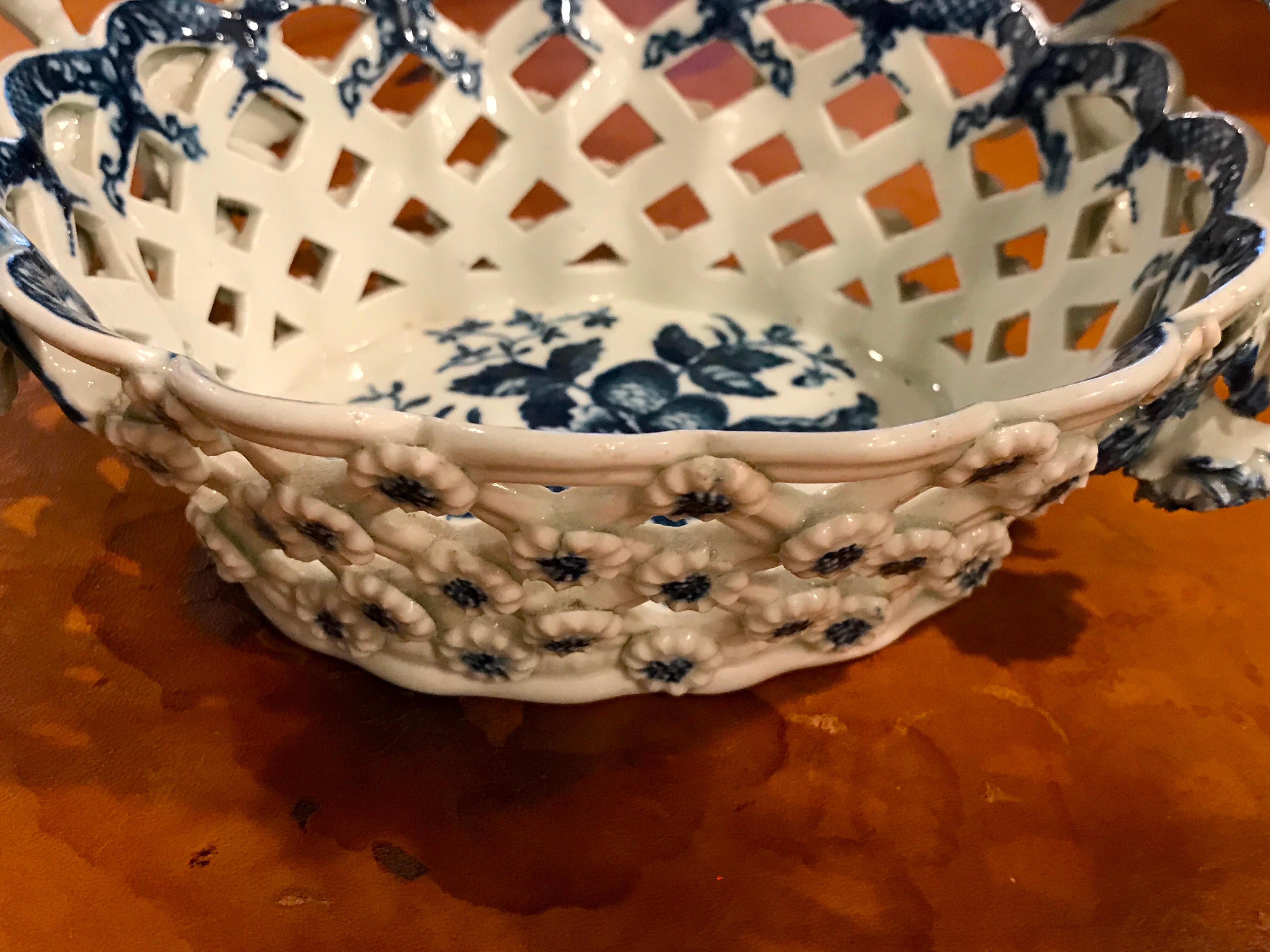 Dr. Wall Period Worcester Porcelain Blue and White Basket 5