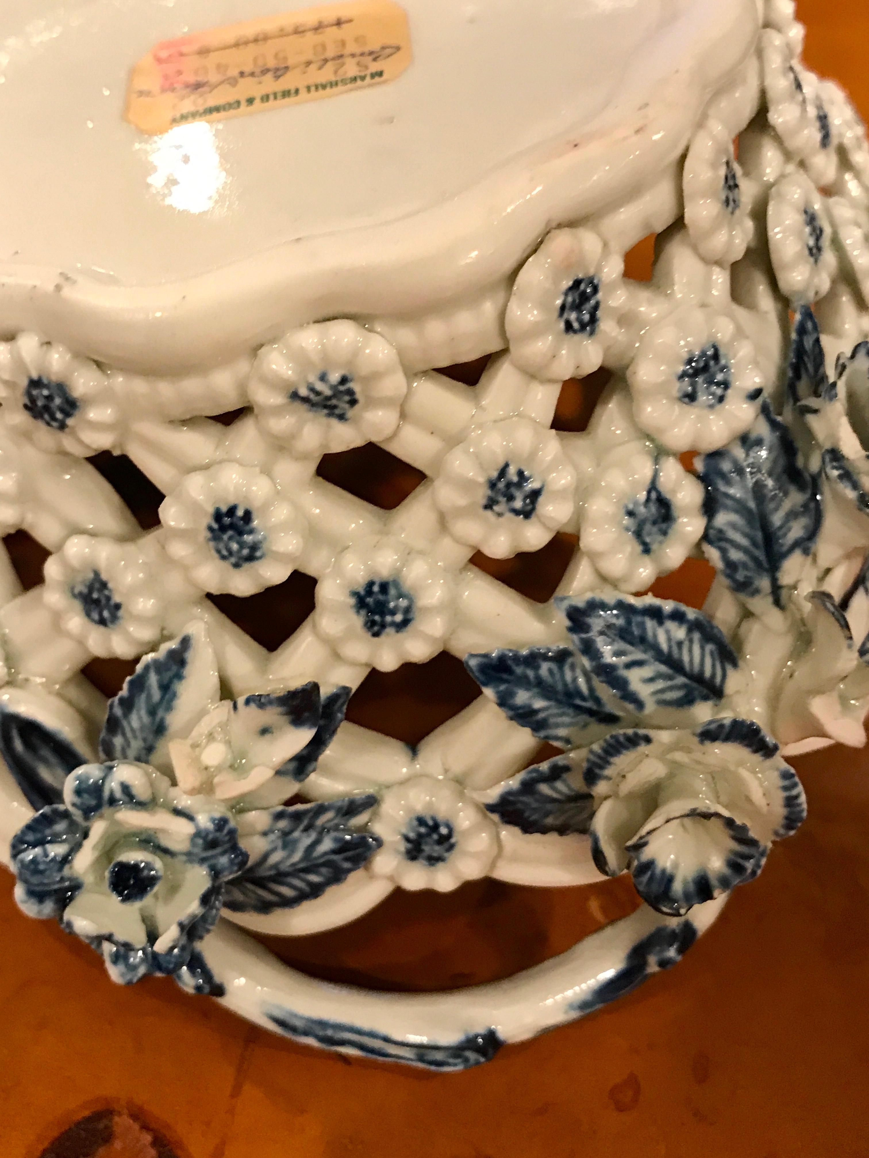 Dr. Wall Period Worcester Porcelain Blue and White Basket 6