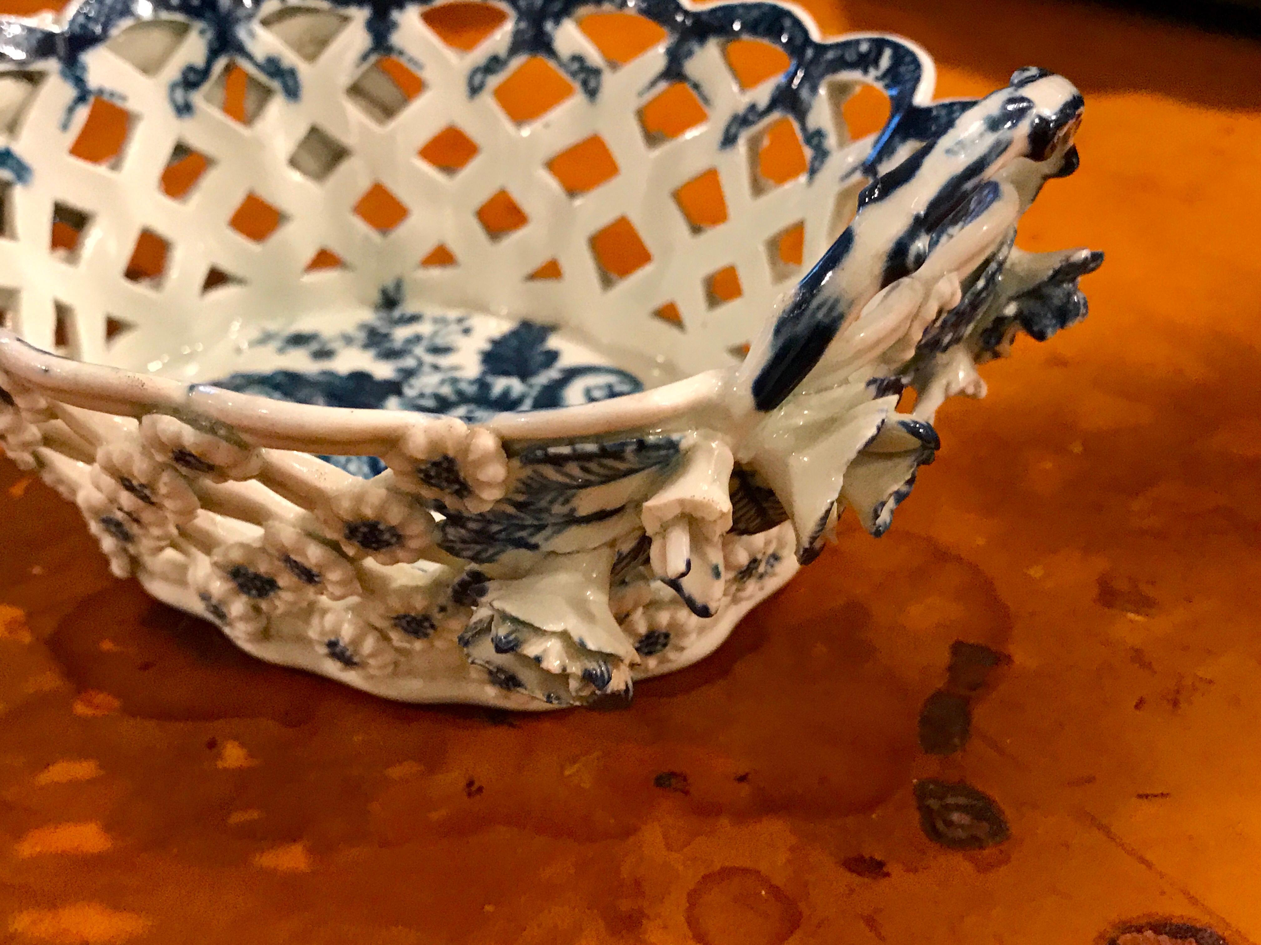 Dr. Wall Period Worcester Porcelain Blue and White Basket 3