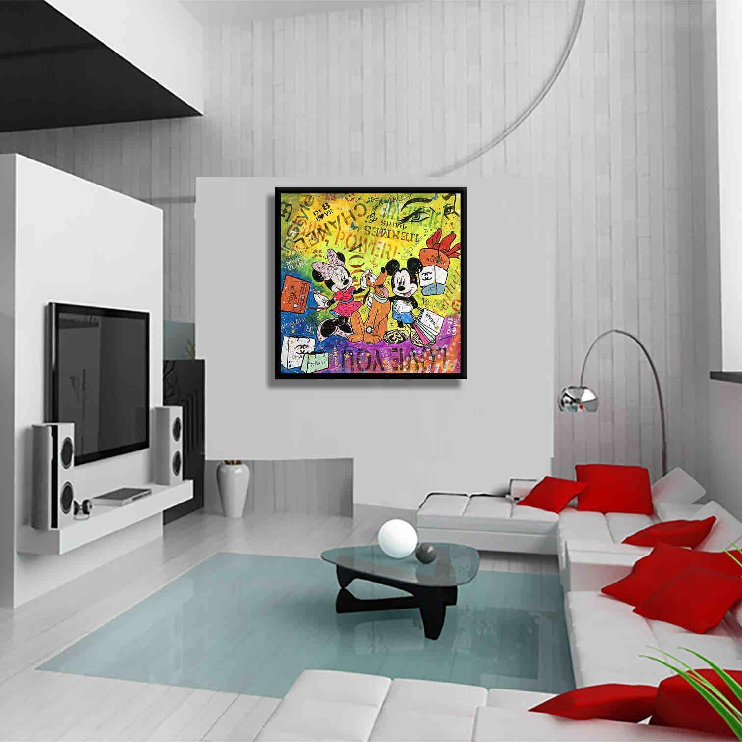 Medium: Mischtechnik, handgemalt mit Öl- und Acrylfarben, bearbeitet mit Sprühfarbe, Schablonen auf Leinwand    Größe: 39 x 39 Zoll    Bewegung und Stil: Pop Art, Urban Art, Zeitgenössische Kunst    Zustand: Ausgezeichnet. Minze.    Kunstwerk: