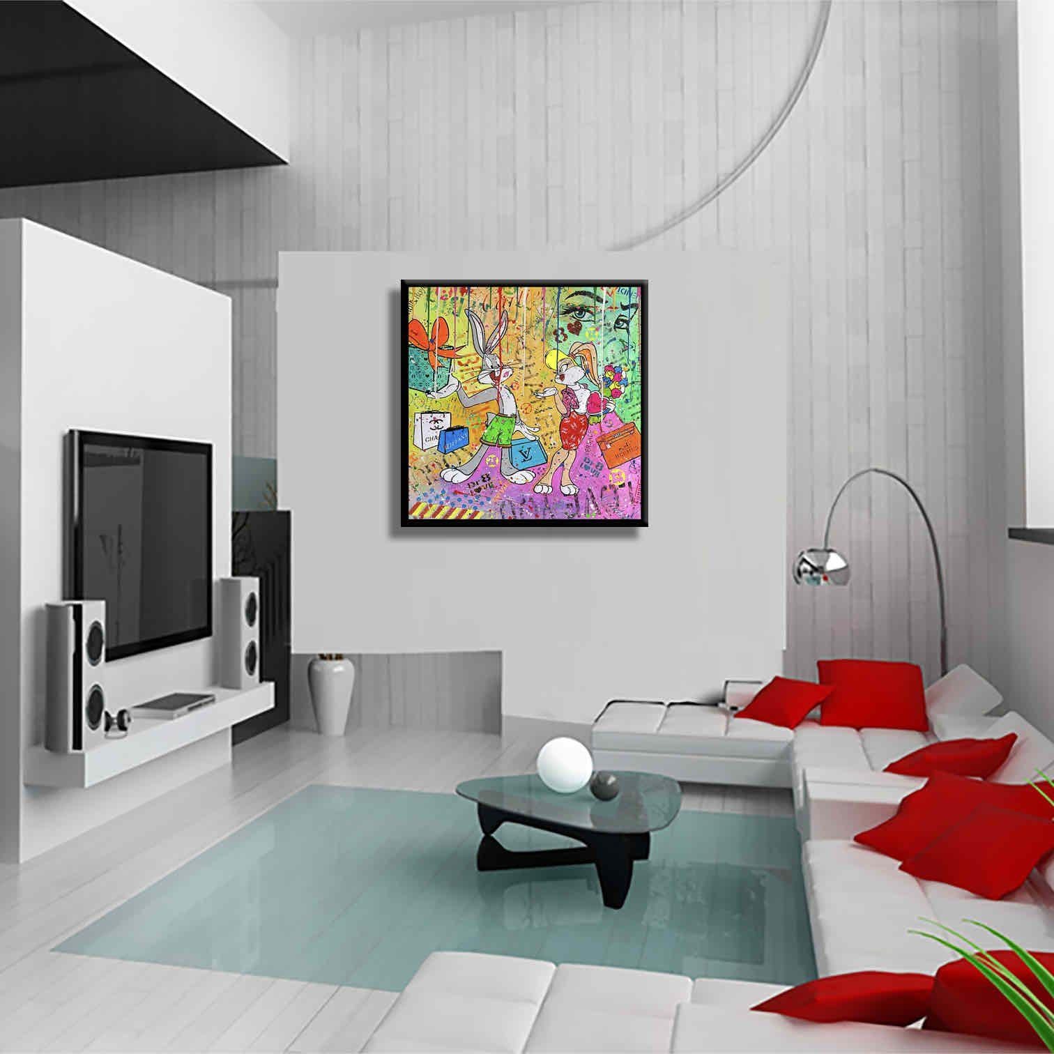 Bunny Surprise 2U, Painting, Acrylic on Canvas For Sale 2