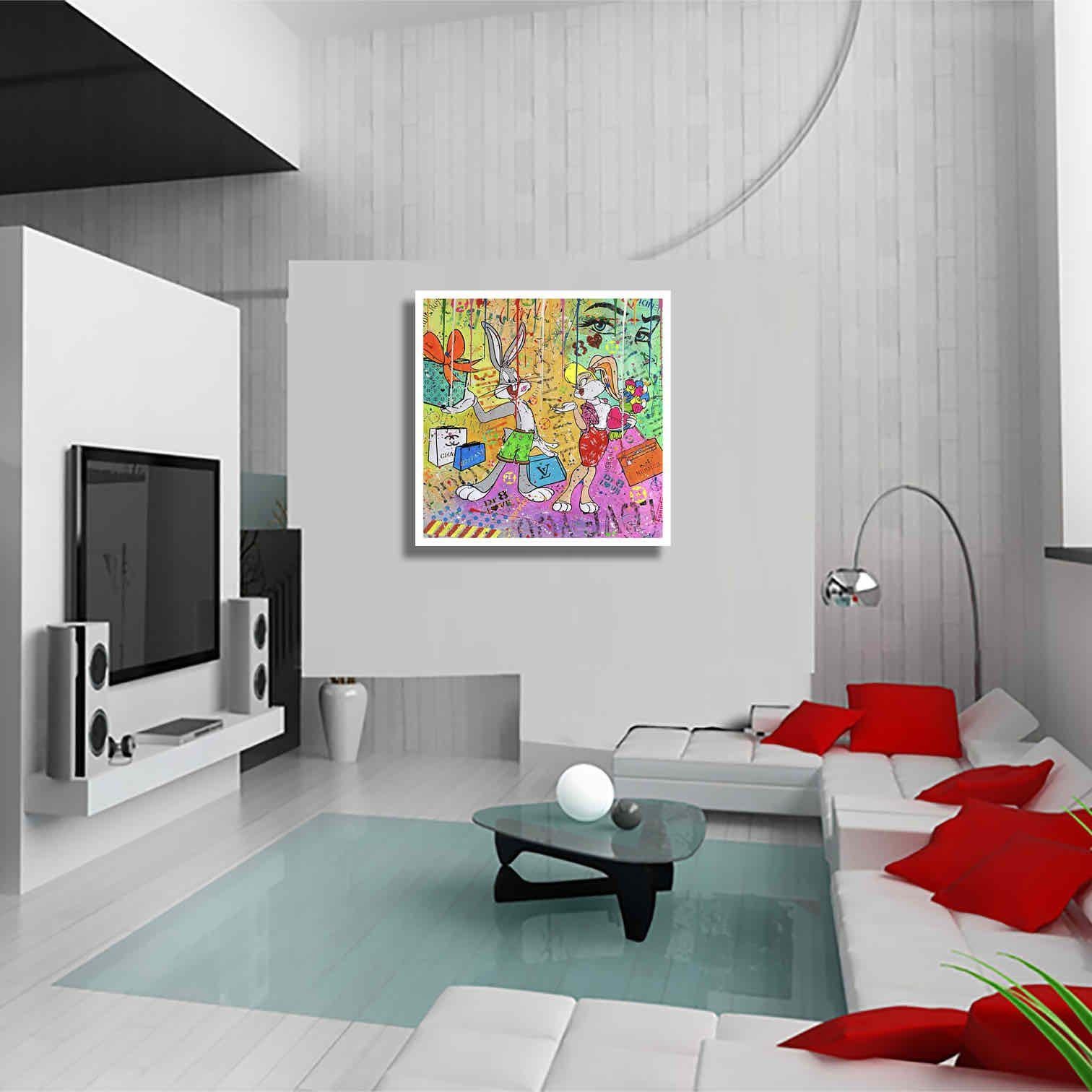 Bunny Surprise 2U, Painting, Acrylic on Canvas For Sale 3