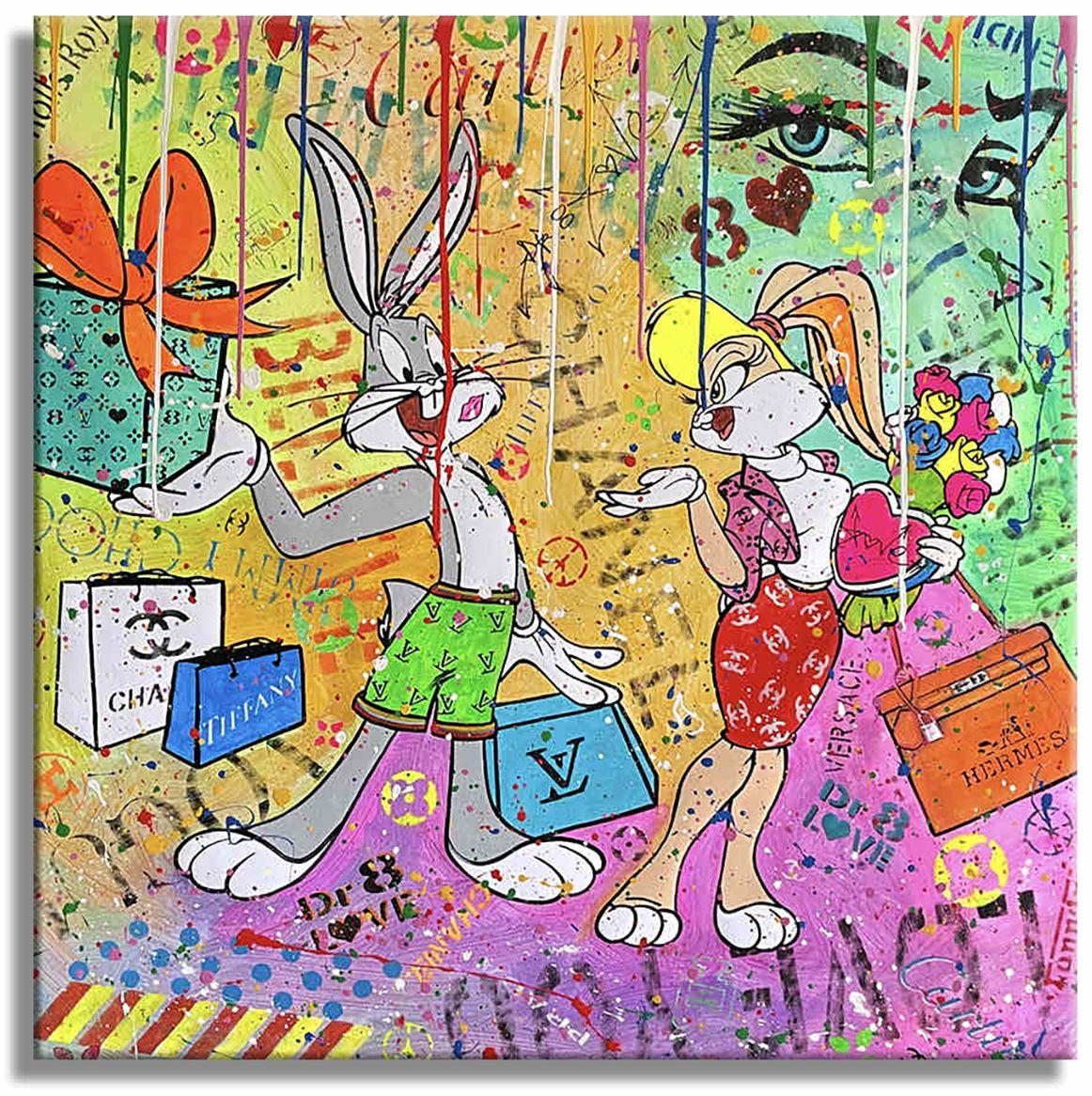 Medium: Mix media, hand painted with Oil and Acrylics, finished with Spray paint, stencils on Canvas    Size: 39 x 39 in    Movement & Style: Pop Art, Urban Art, Contemporary Art    Condition: Excellent. Mint.    Artwork: Stretched ready to hang,