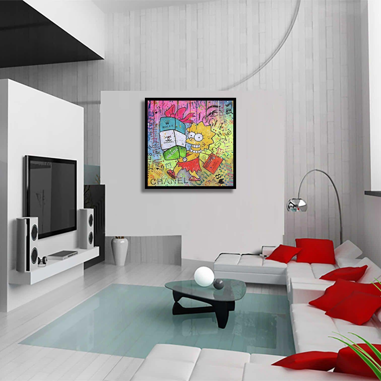 Medium: Mischtechnik, handgemalt mit Öl- und Acrylfarben, bearbeitet mit Sprühfarbe, Schablonen auf Leinwand    Größe: 39 x 39 Zoll    Bewegung und Stil: Pop Art, Urban Art, Zeitgenössische Kunst    Zustand: Ausgezeichnet. Minze.    Kunstwerk: