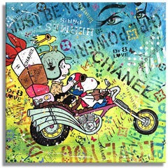 Snoopy Paris, Painting, Acrylic on Canvas