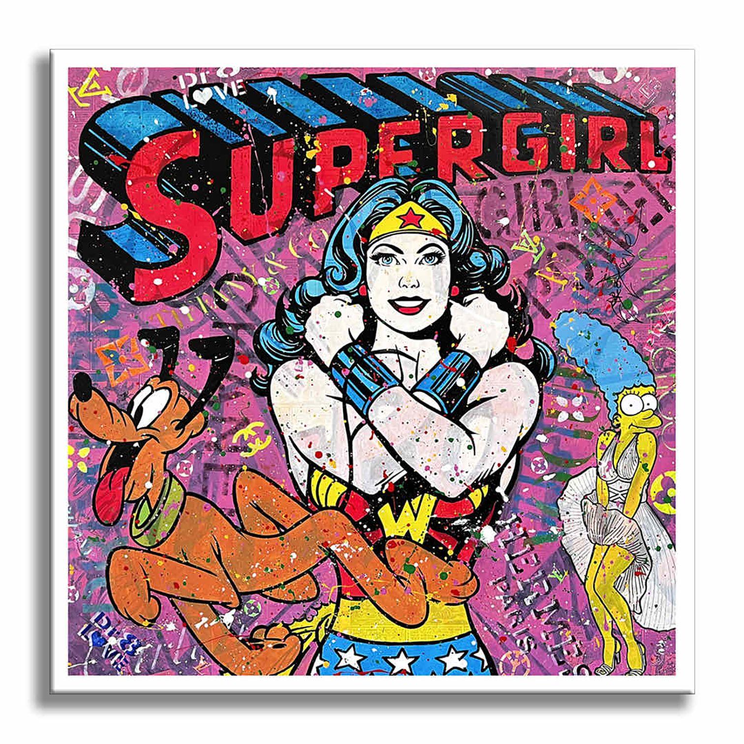 Supergirl, Gemälde, Acryl auf Leinwand im Angebot 1