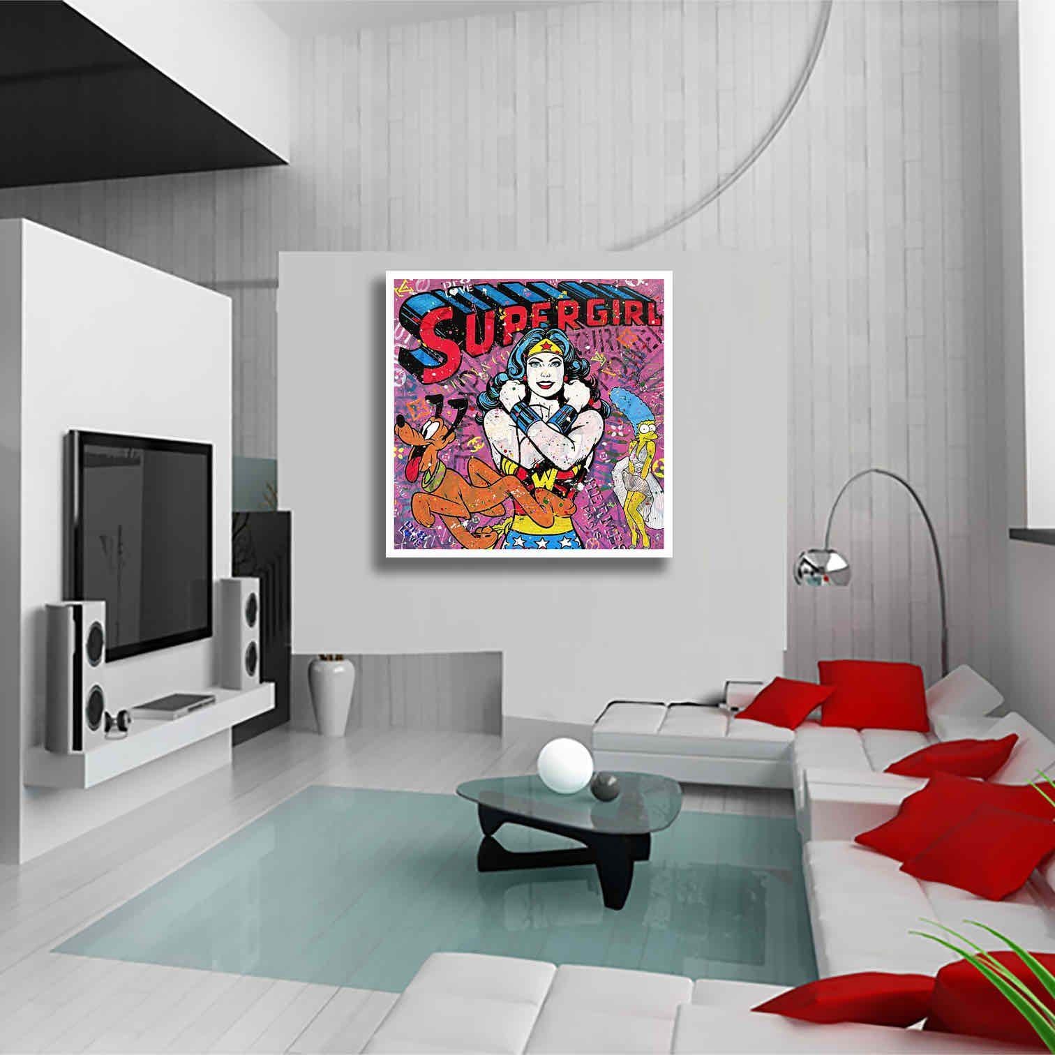 Supergirl, Gemälde, Acryl auf Leinwand im Angebot 2