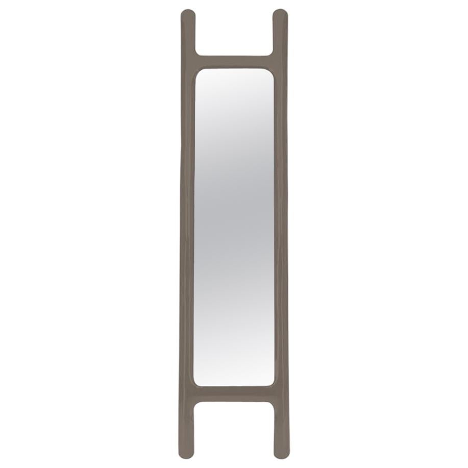 Drab Mirror Polished Beige Grey Color Stainless Steel Floor Mirror by Zieta