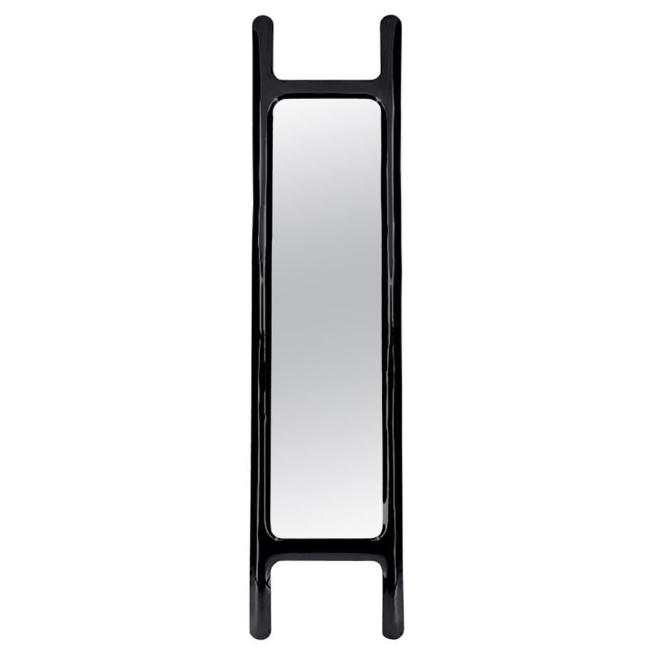 Drab Mirror Black Glossy Color Carbon Steel Floor Mirror by Zieta For Sale