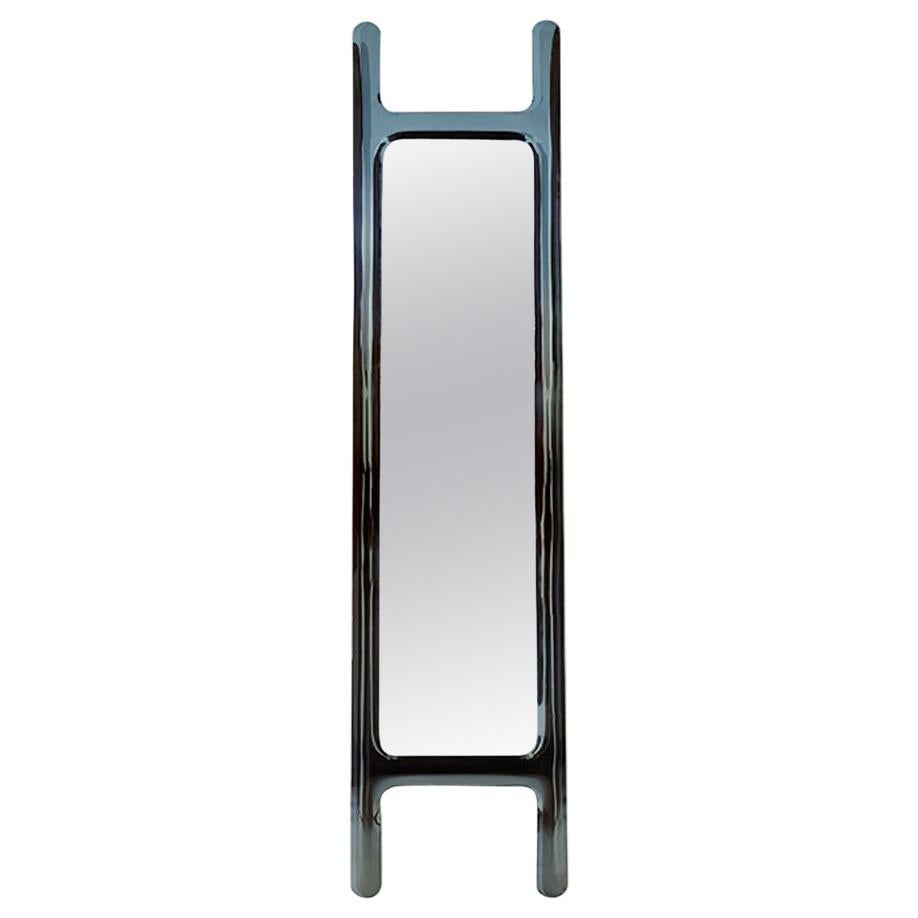 Drab Mirror Polished Cosmic Blue Color Stainless Steel Floor Mirror by Zieta