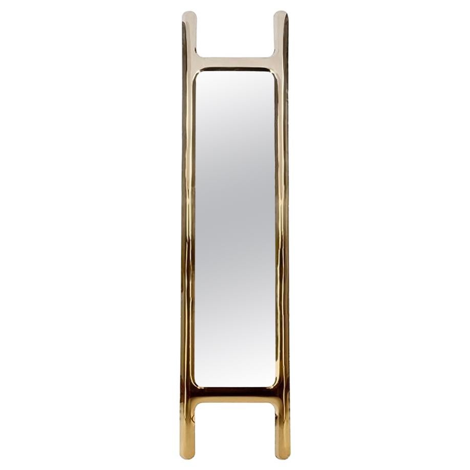 Drab Mirror Polished Flamed Gold Color Stainless Steel Floor Mirror by Zieta