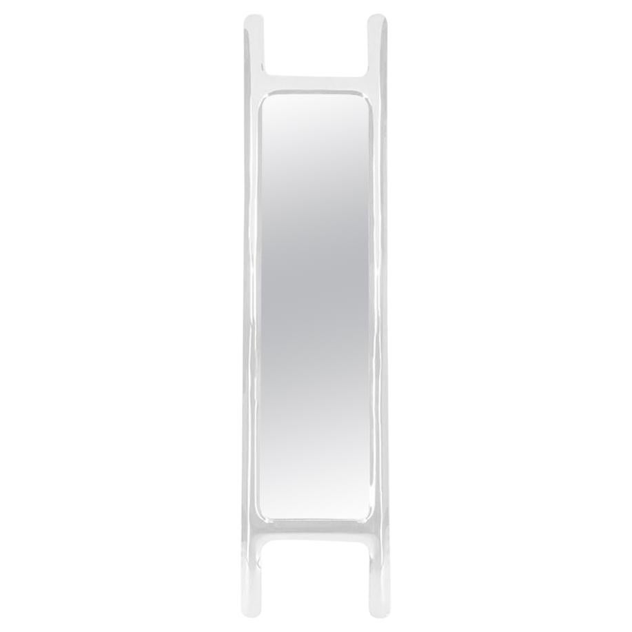 Drab Mirror Polished White Glossy Color Stainless Steel Floor Mirror by Zieta