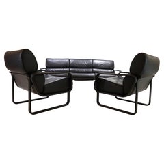 Drabert Lobbytop leather living room set sofa / armchair by Otto Zapf, 1979