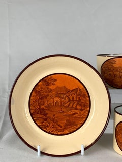 Drabware Trio by Don Pottery with Sepia Landscapes England Circa 1810