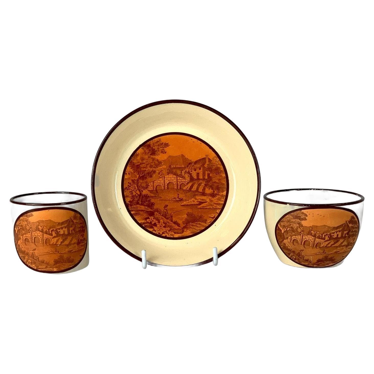 Trio Drabware di Don Pottery con paesaggi color seppia, Inghilterra, CIRCA 1810 in vendita