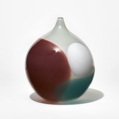 Dracocephalum White, handblown white, brown &aqua glass vessel by Gunnel Sahlin