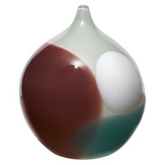 Dracocephalum White, handblown white, brown &aqua glass vessel by Gunnel Sahlin