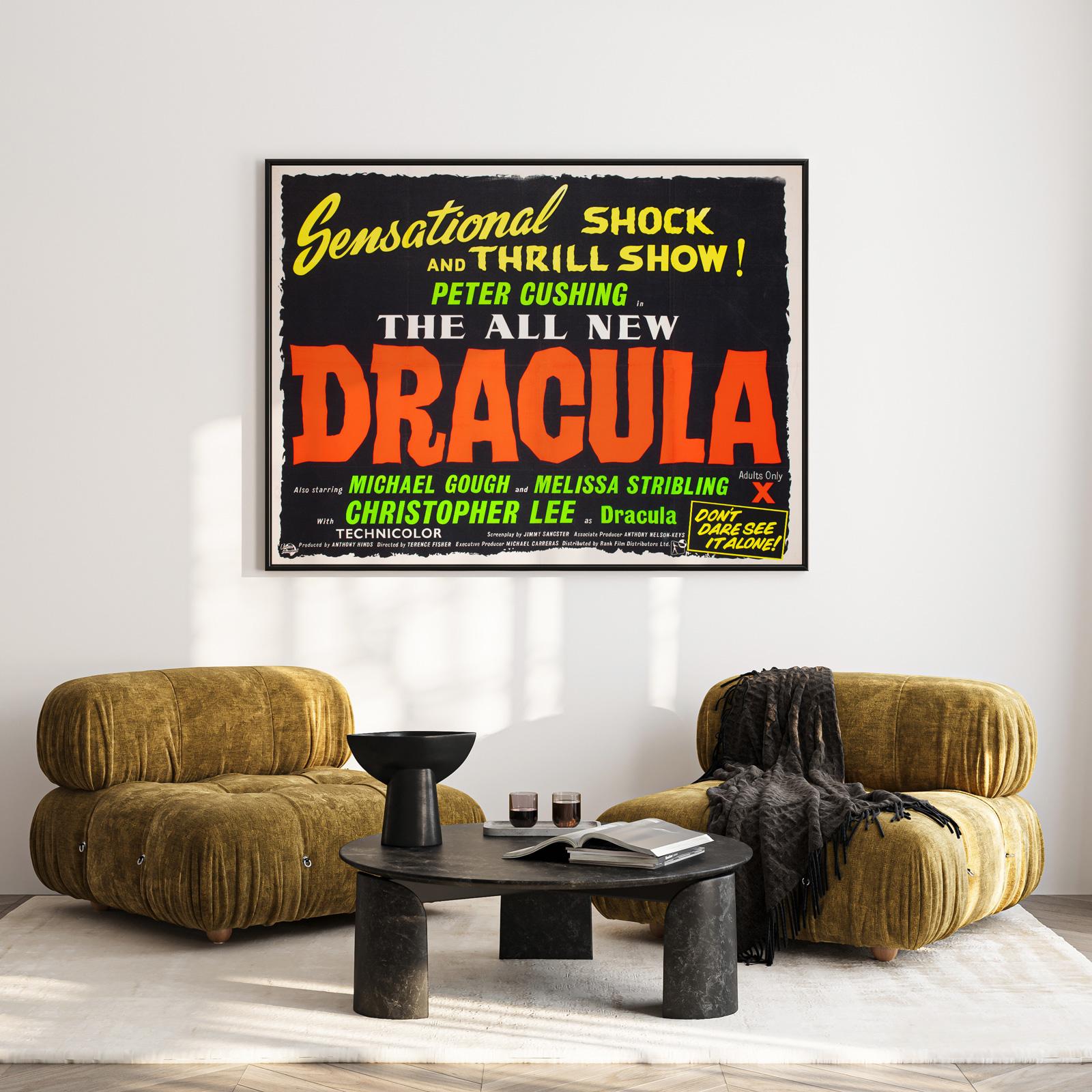 The fantastic first-year-of-release, country-of-origin UK Quad film poster for classic Hammer horror Dracula. The first in the highly successful and lauded Hammer Dracula series. We adore the vivid day-glo design that promises to sensationally shock