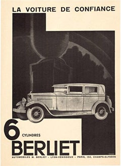 Original 6 Cylindres Berliet automobile black and white Antique poster