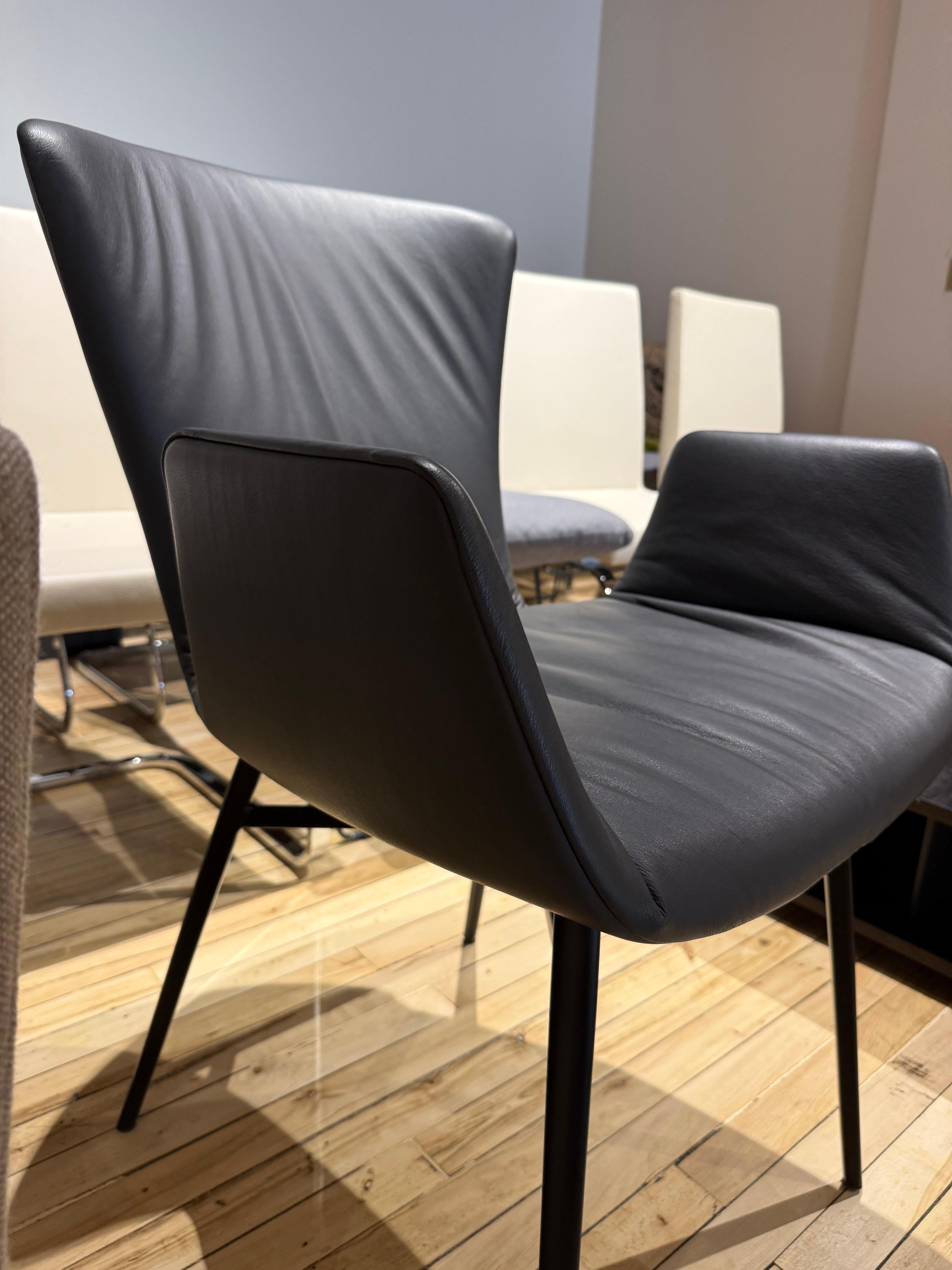 European Draenert 'Dexter Armchair' in Dark Grey Leather with Black Metal Legs For Sale
