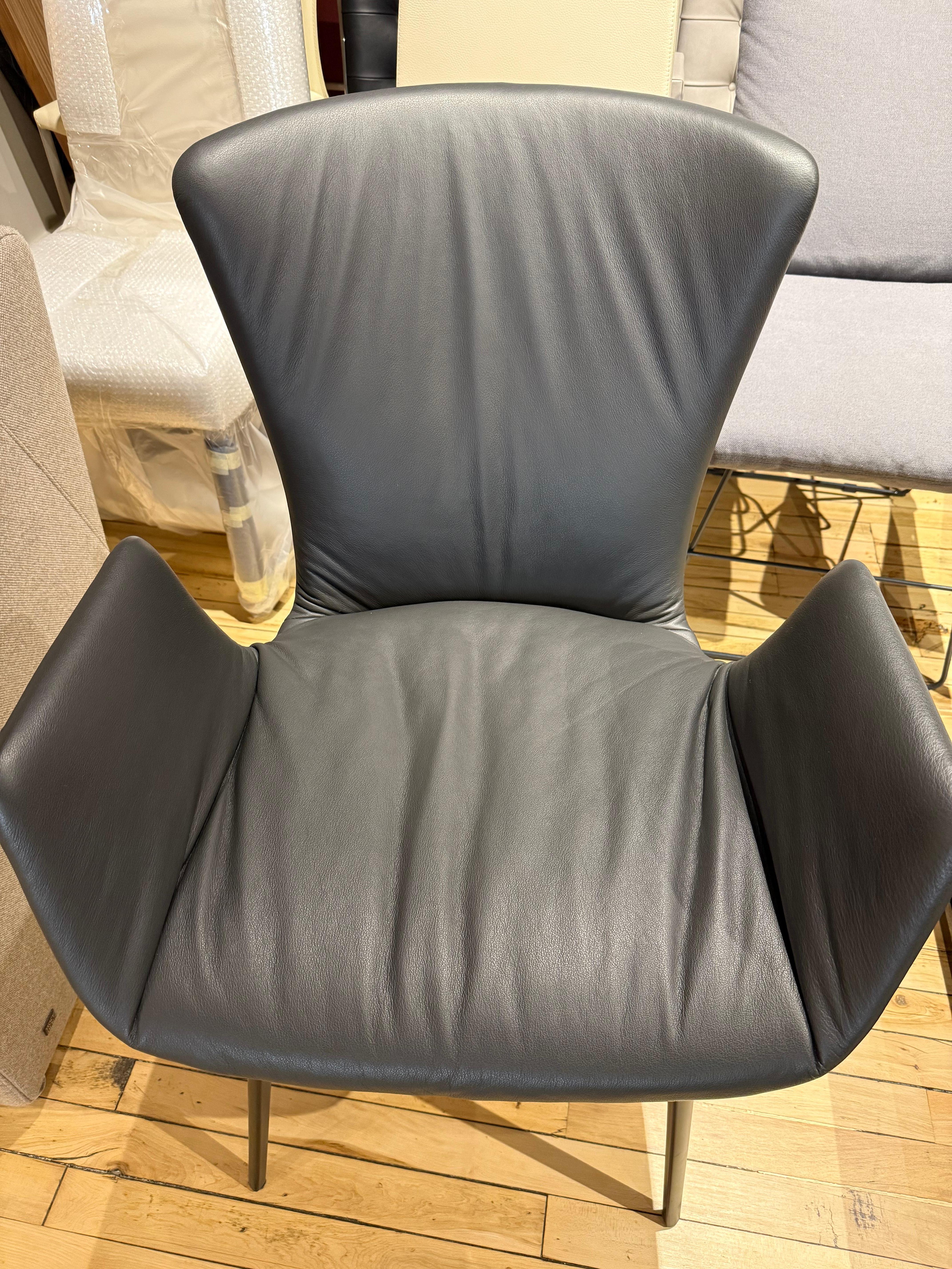 Draenert 'Dexter Armchair' in Dark Grey Leather with Black Metal Legs In Good Condition For Sale In Chicago, IL