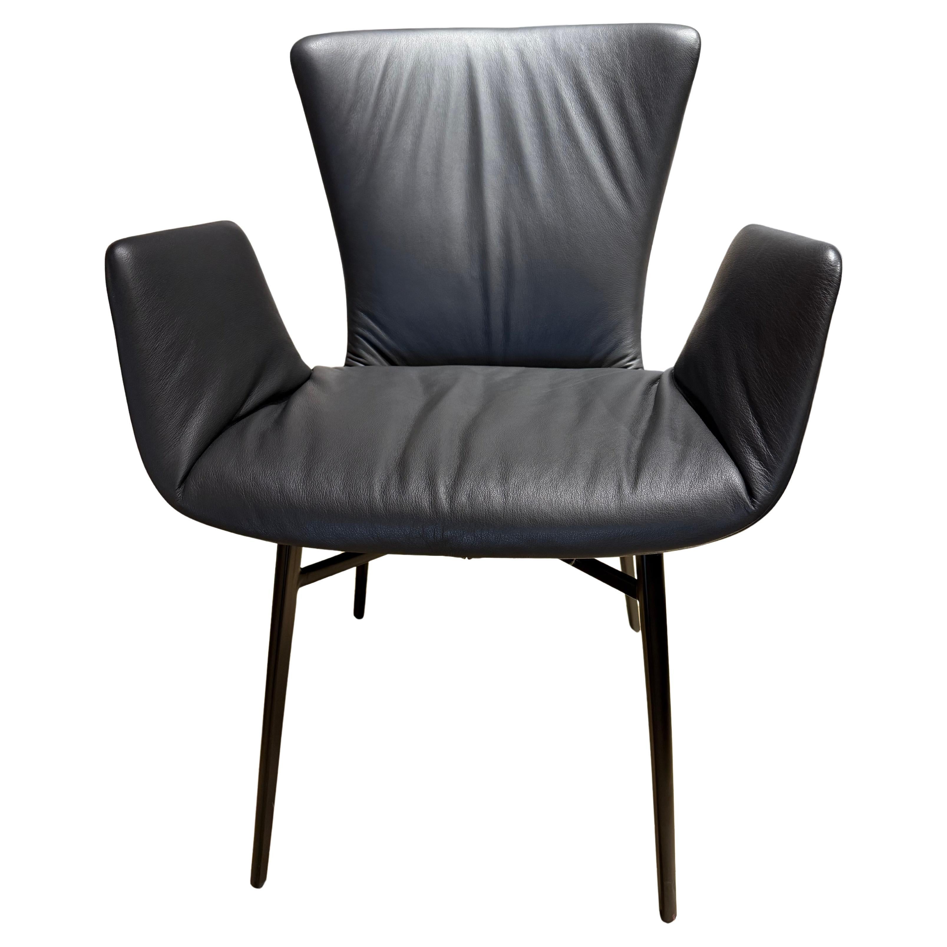 Draenert 'Dexter Armchair' in Dark Grey Leather with Black Metal Legs For Sale
