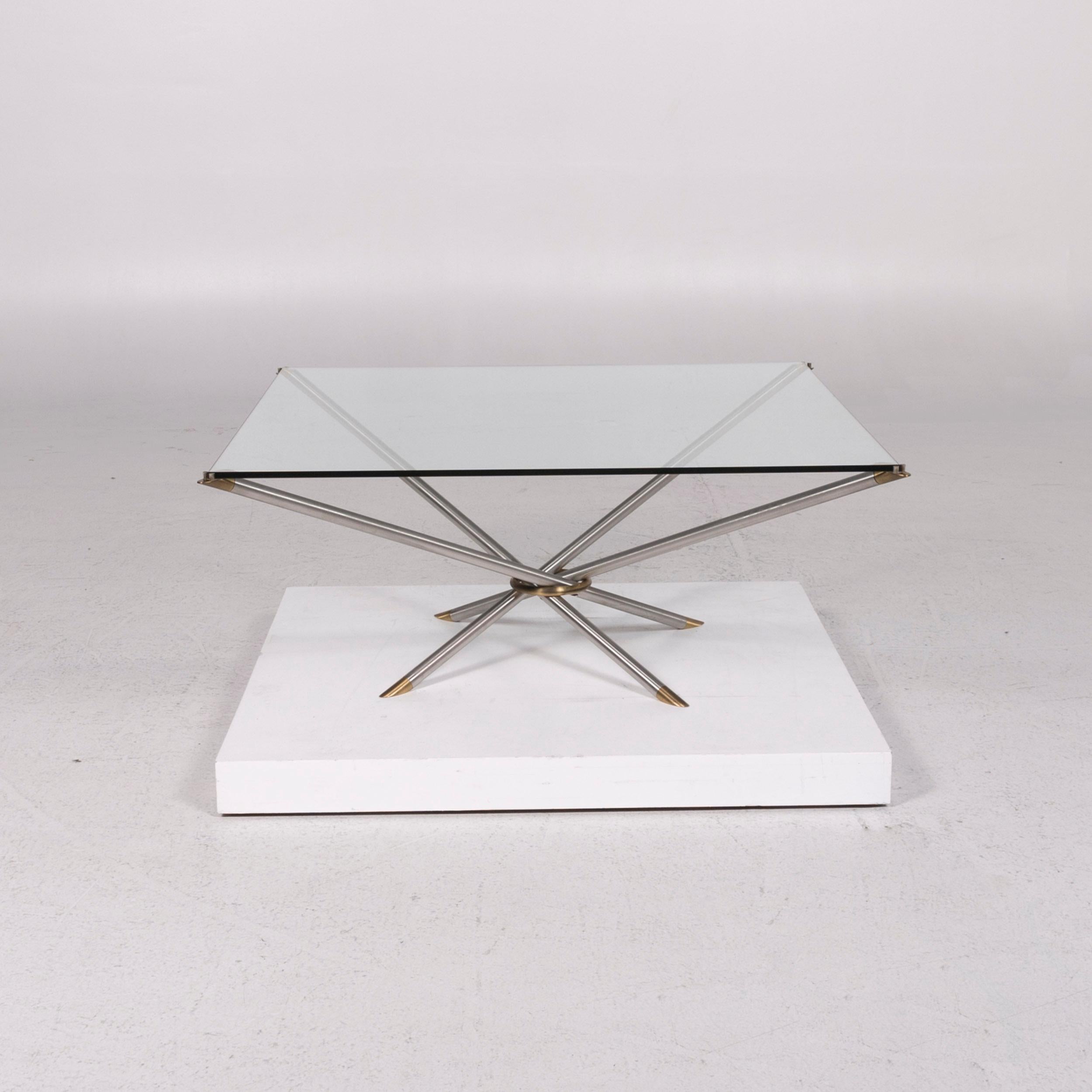 Draenert Glass Coffee Table Aluminum Brass Table Square For Sale 3