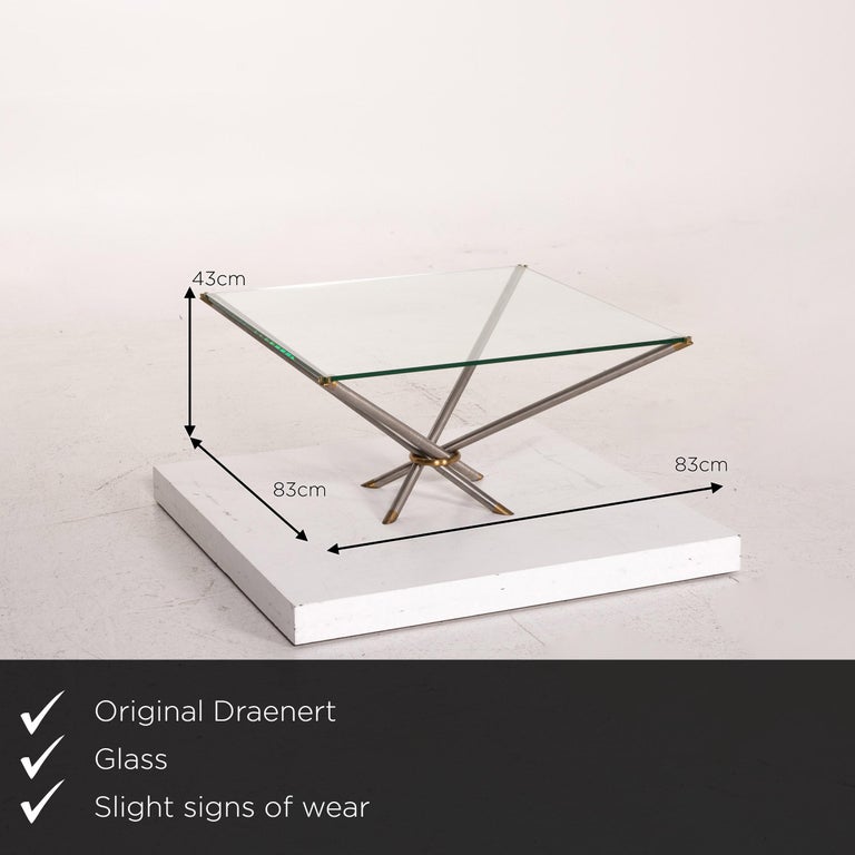 Draenert Glass Coffee Table Metal Brass Table Square For Sale at 1stDibs
