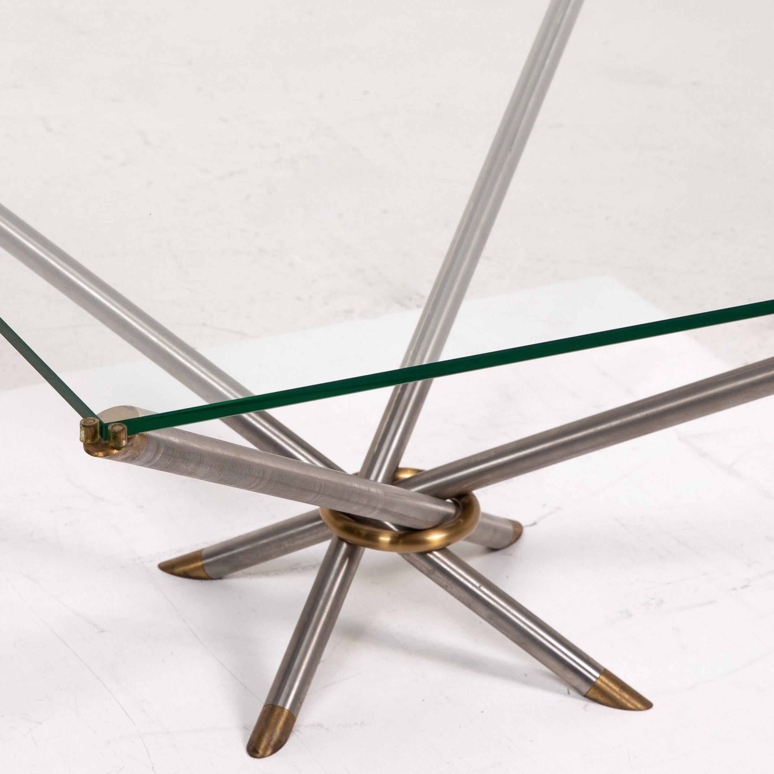 Modern Draenert Glass Coffee Table Metal Brass Table Square For Sale