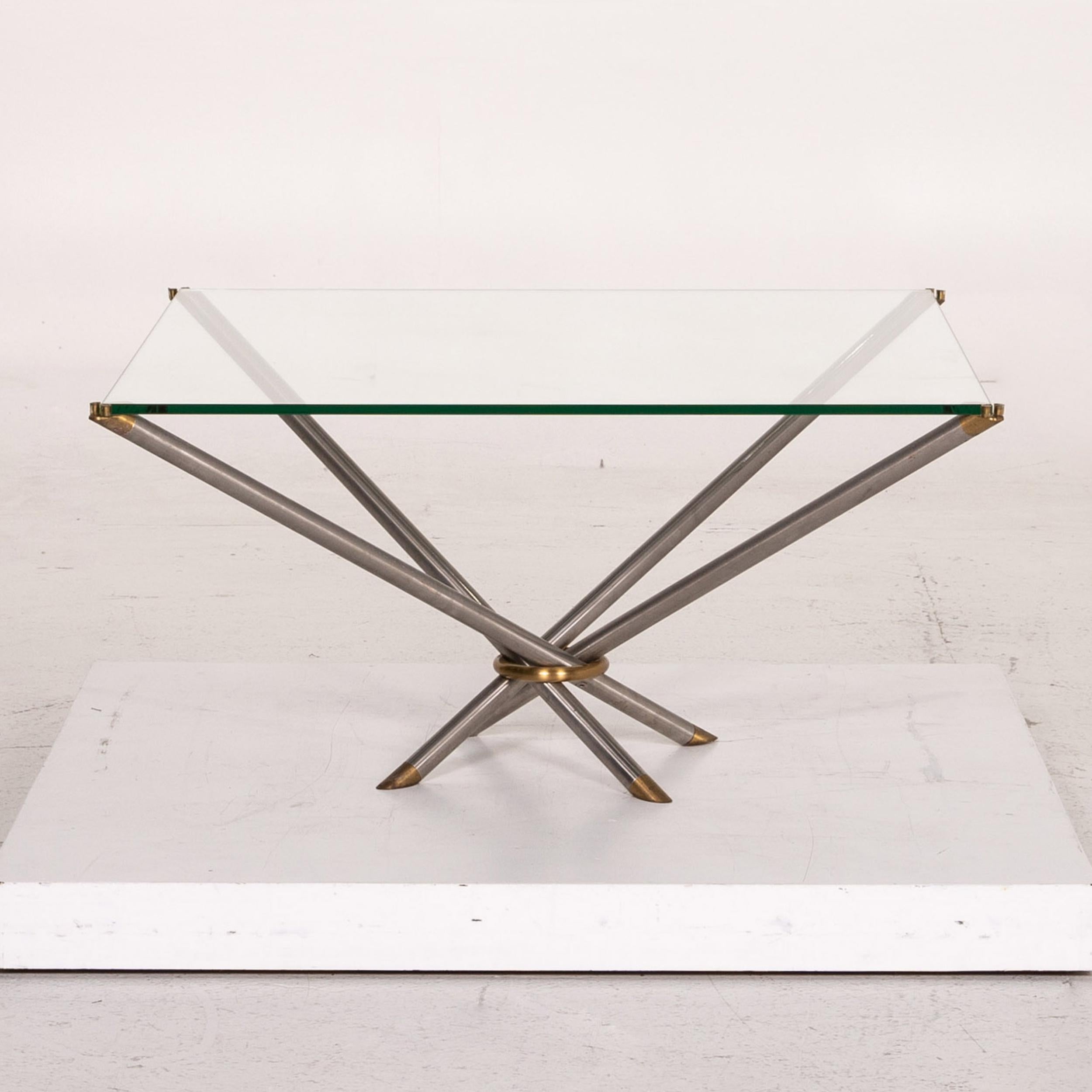 Contemporary Draenert Glass Coffee Table Metal Brass Table Square For Sale