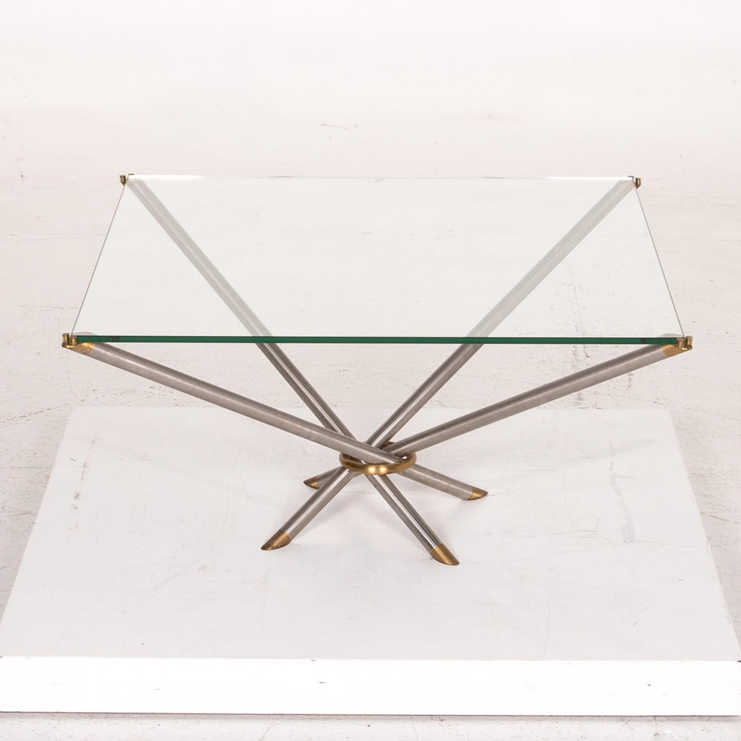 Draenert Glass Coffee Table Metal Brass Table Square For Sale 1