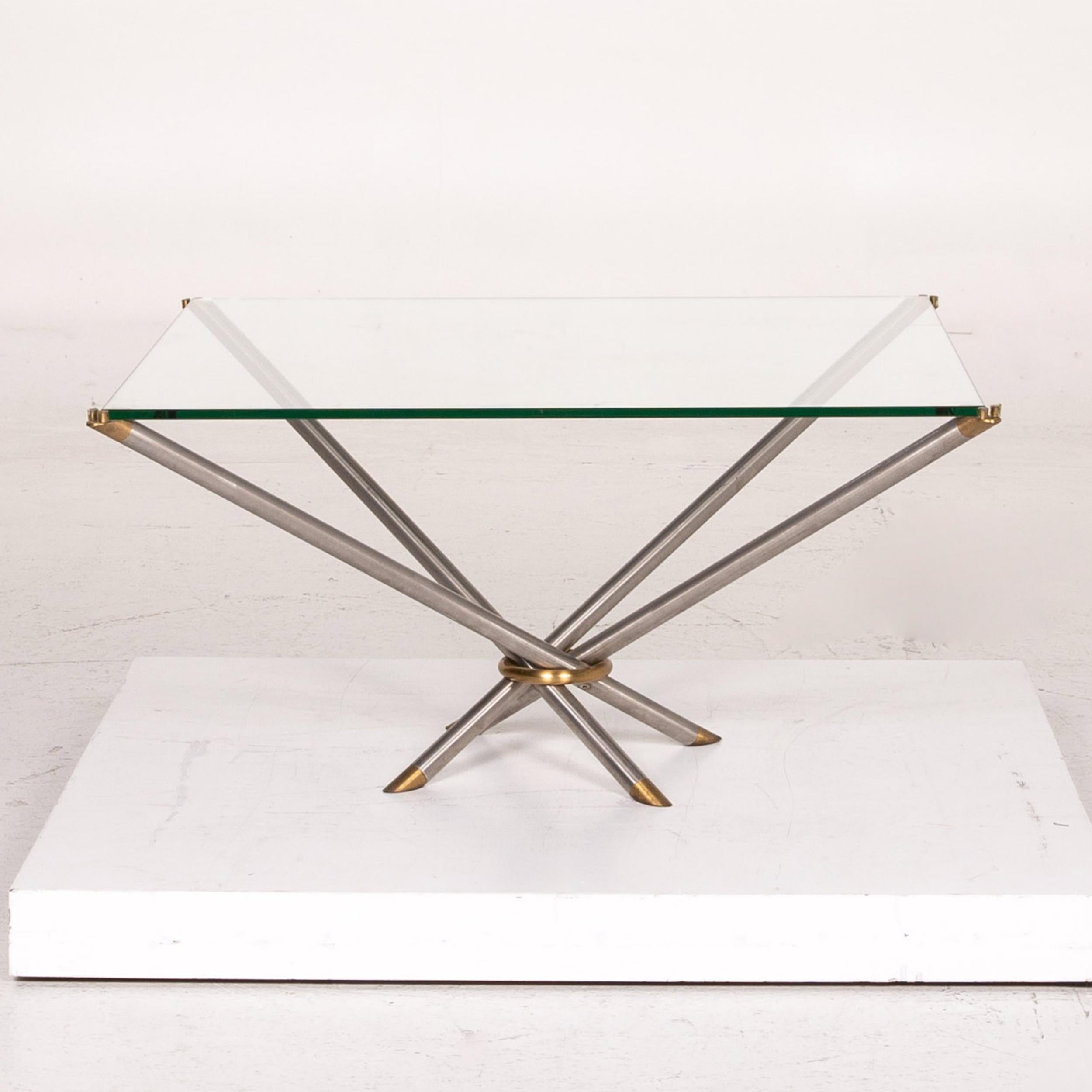 Draenert Glass Coffee Table Metal Brass Table Square For Sale 3