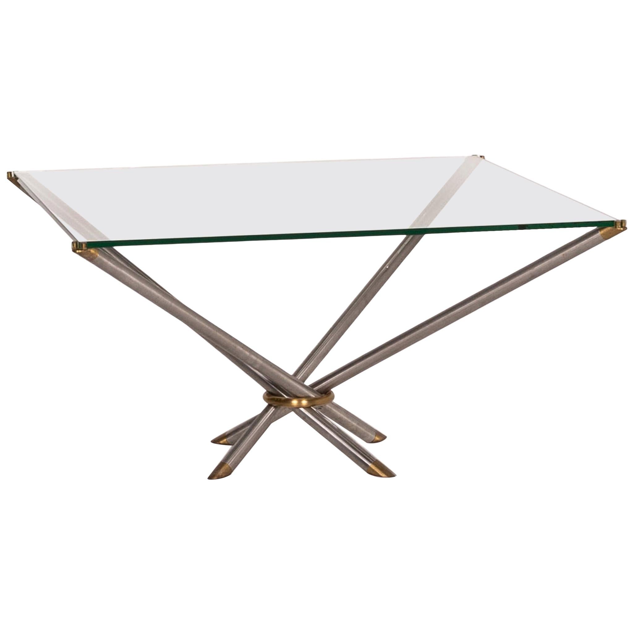 Draenert Glass Coffee Table Metal Brass Table Square For Sale