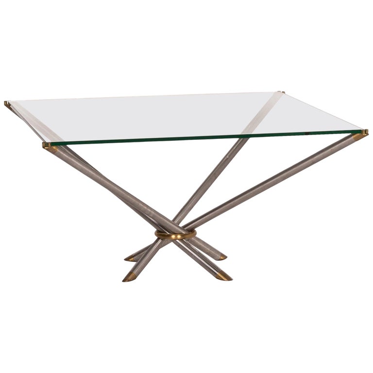 Draenert Glass Coffee Table Metal Brass Table Square For Sale at 1stDibs