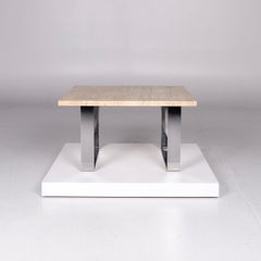 Draenert Primus Metal Travertine Coffee Table Beige Stone Top Table Square