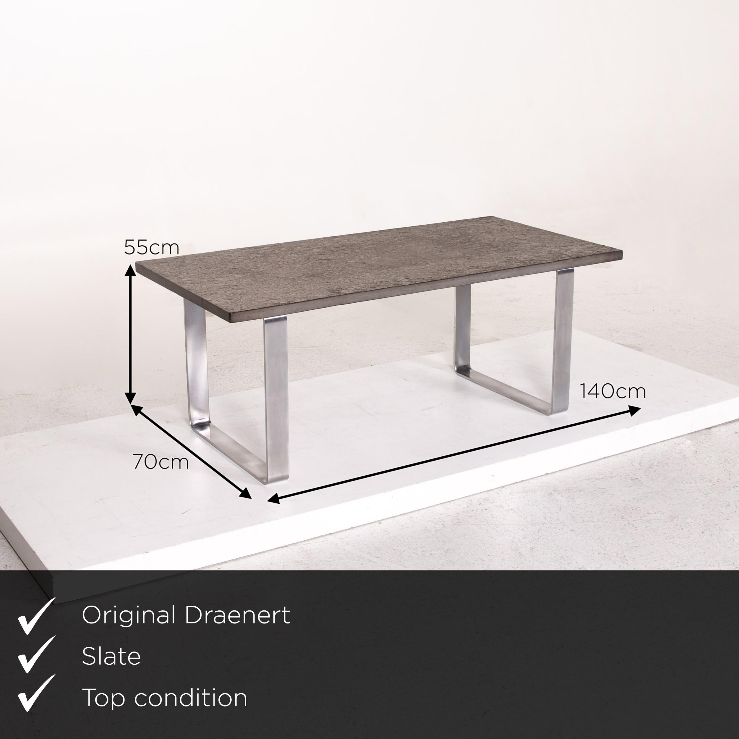 We present to you a Draenert Primus slate coffee table dark brown anthracite table.


 Product measurements in centimeters:
 

 Depth 70
 Width 140
 Height 55.





  