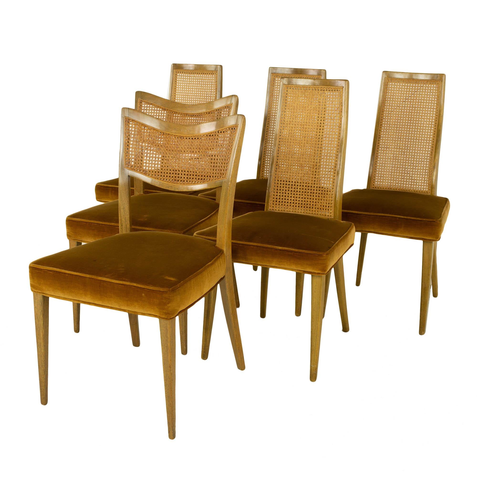 Mid-Century Modern Draft Harvey Probber MCM Bleached Mahogany and Cane Dining Chairs, Set of 6