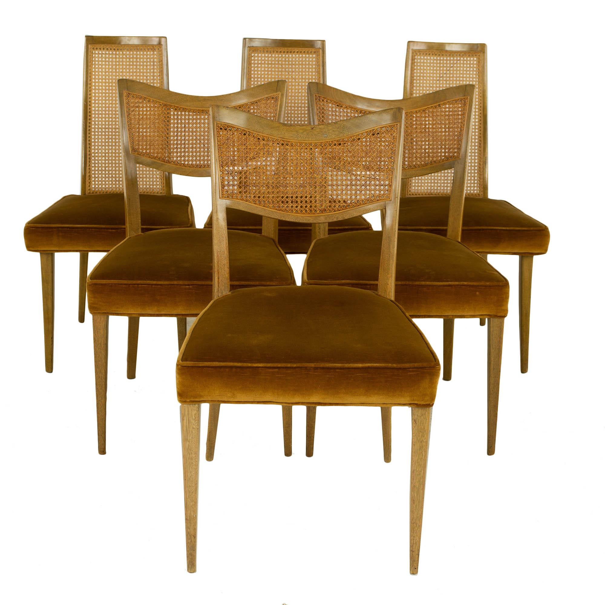 Draft Harvey Probber MCM Bleached Mahogany and Cane Dining Chairs, Set of 6 In Good Condition In Countryside, IL