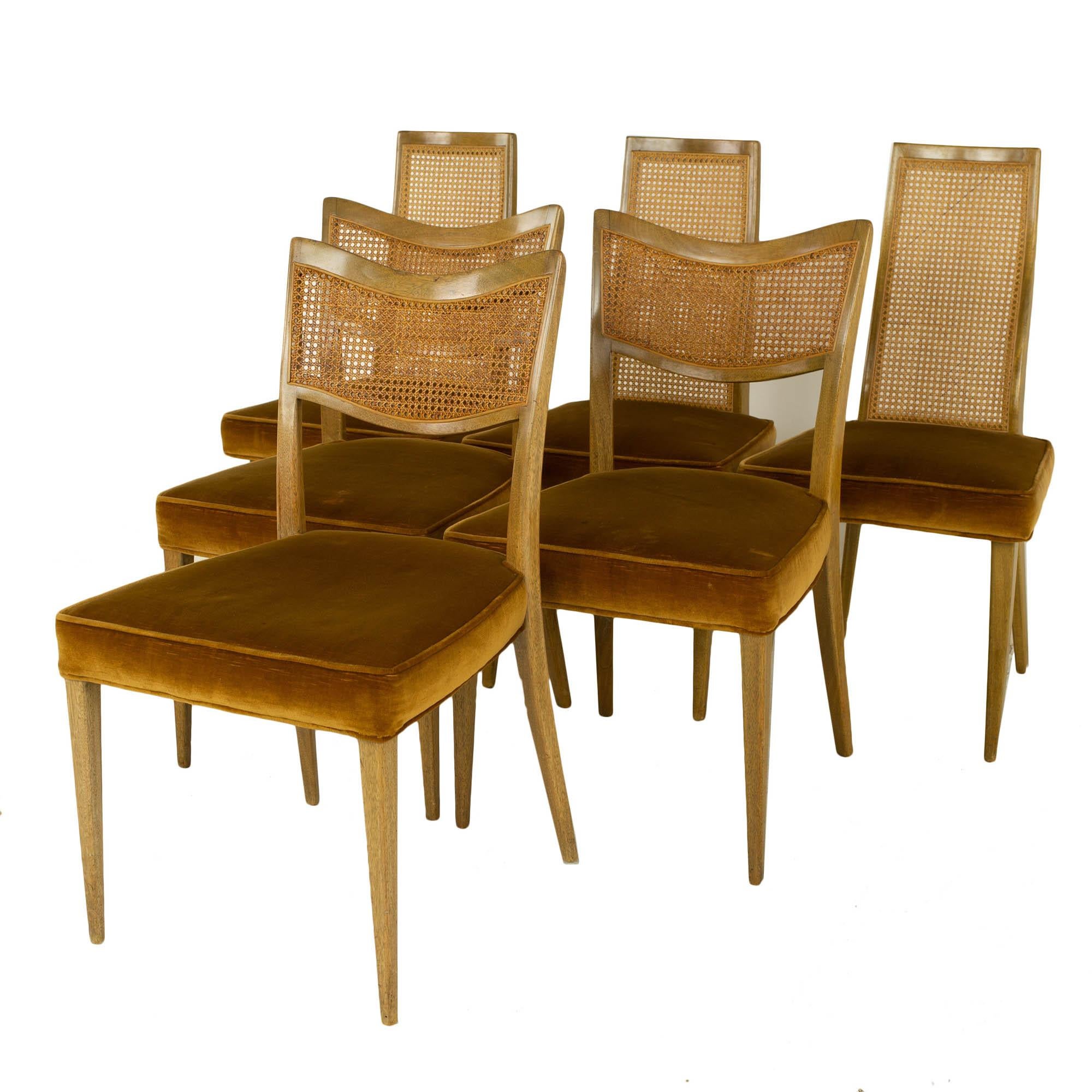 Late 20th Century Draft Harvey Probber MCM Bleached Mahogany and Cane Dining Chairs, Set of 6