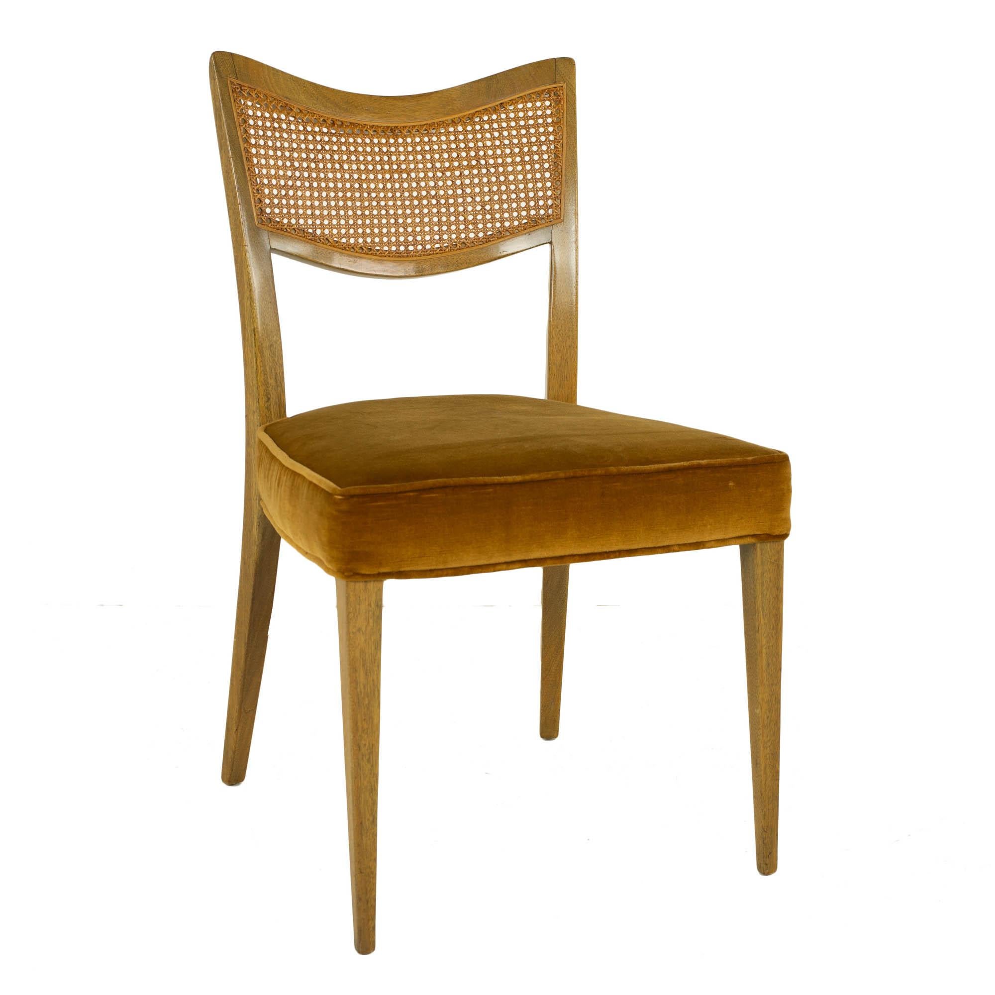 Draft Harvey Probber MCM Bleached Mahogany and Cane Dining Chairs, Set of 6 1