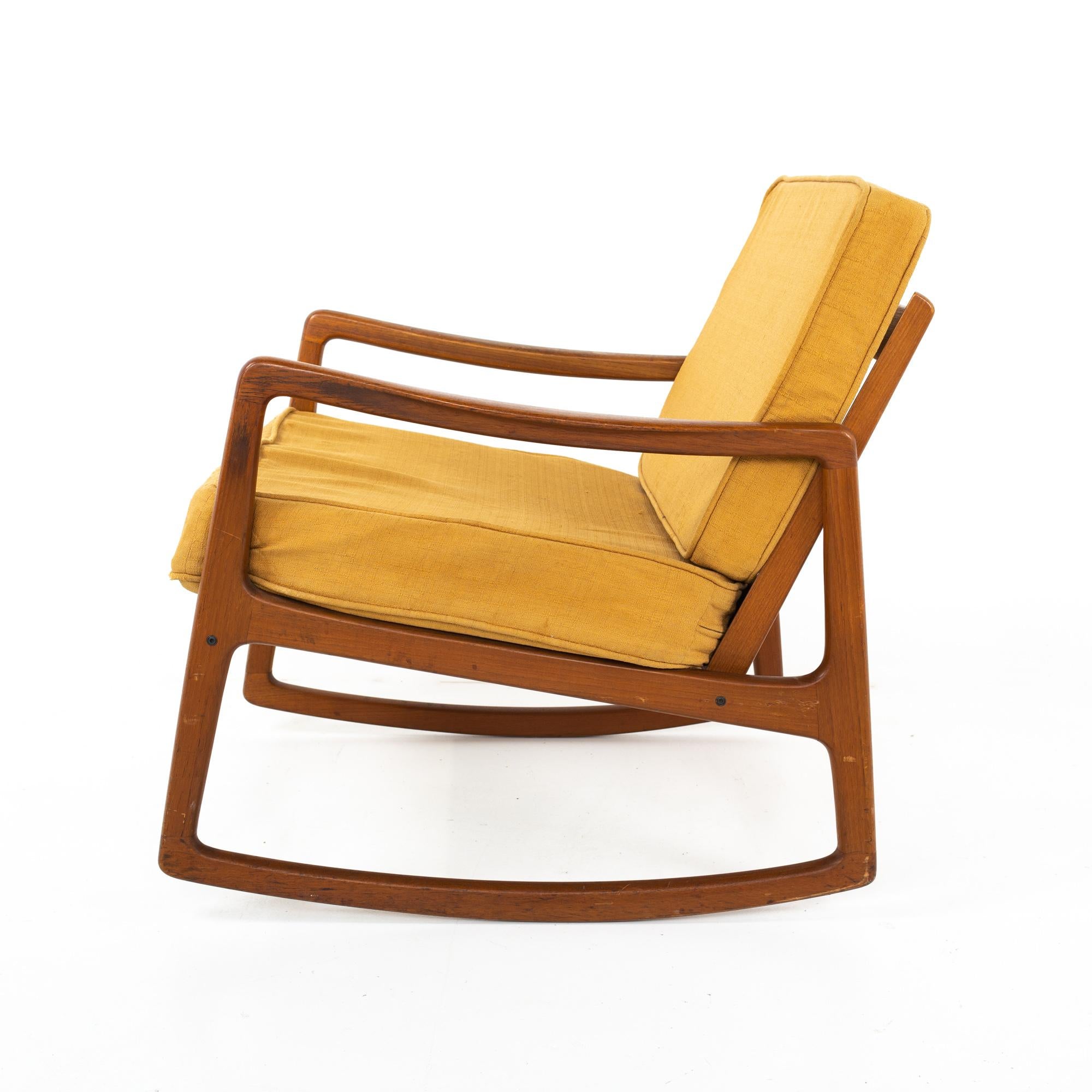 Ole Wanscher for France and Son Mid Century Teak Rocking Chair In Good Condition In Countryside, IL