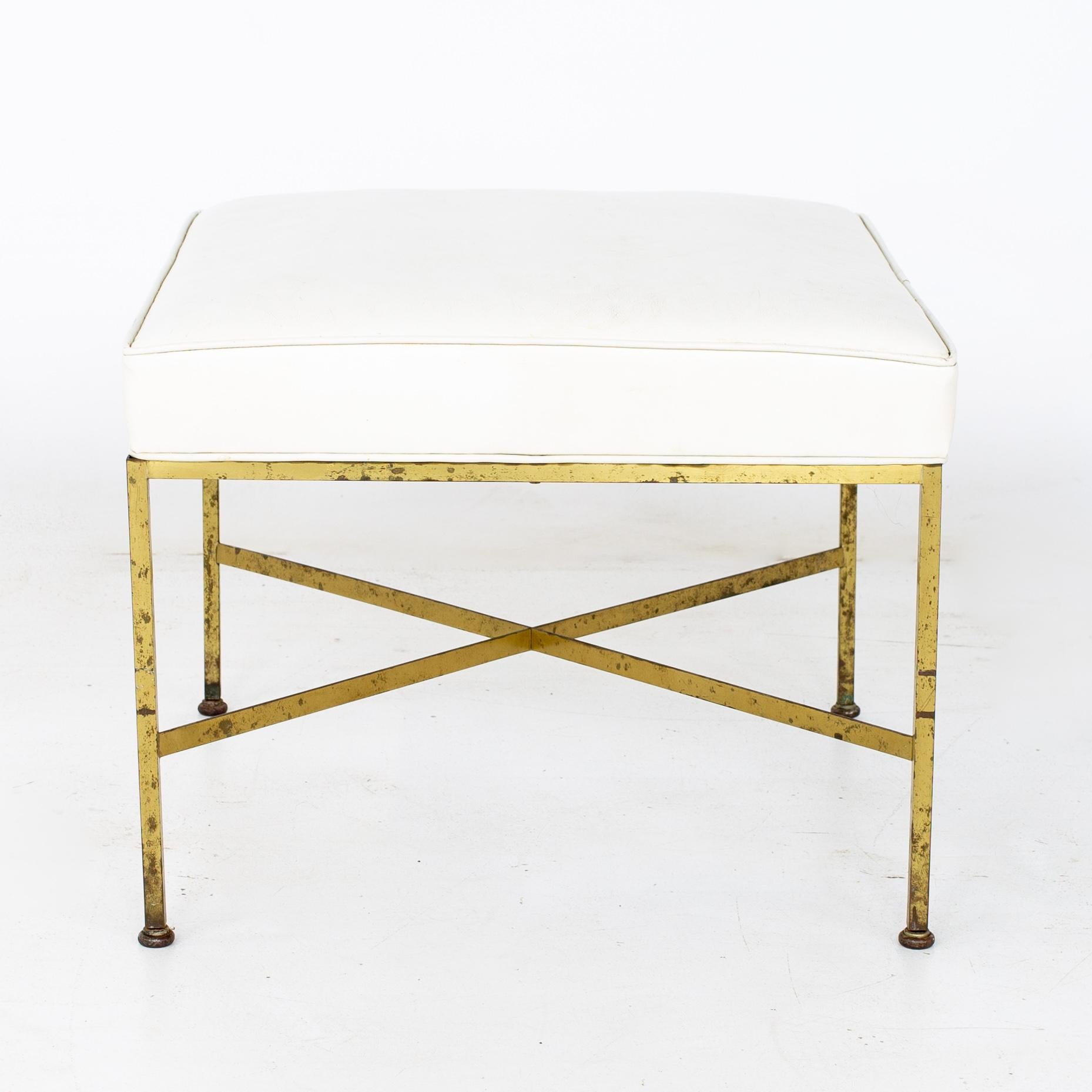 Paul McCobb for Calvin mid century brass x base stool ottoman.

Stool measures: 20 wide x 20 deep x 15.5 inches high.

All pieces of furniture can be had in what we call restored vintage condition. That means the piece is restored upon purchase