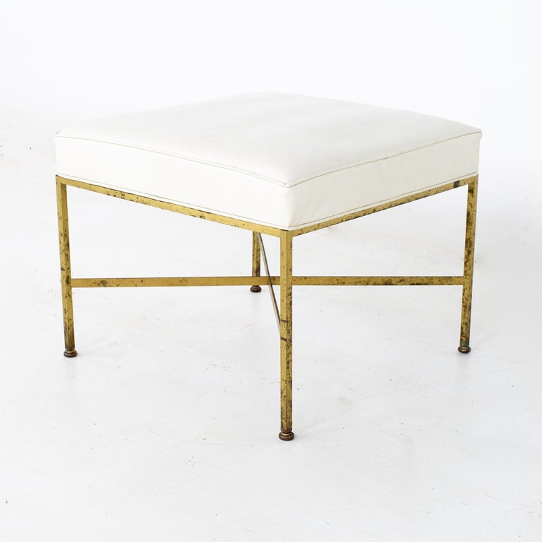 Paul McCobb for Calvin MidCentury Brass X Base Stool Ottoman For Sale