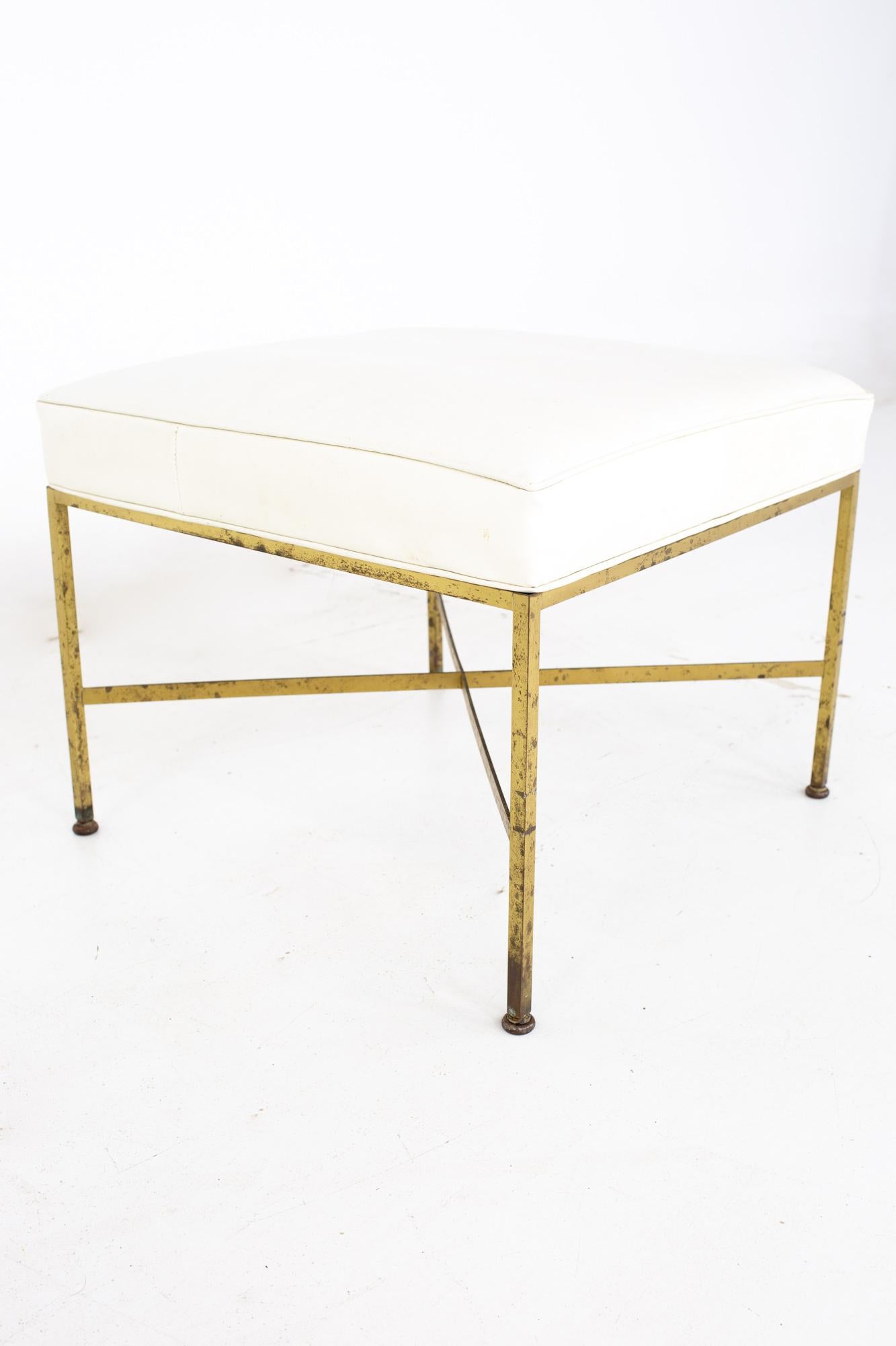Paul McCobb for Calvin Mid-Century Brass X Base Stool Ottoman In Good Condition For Sale In Countryside, IL