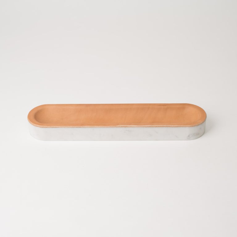 Draft Tray, Medium Circle, Marble and Leather Table Top Valet Tray For