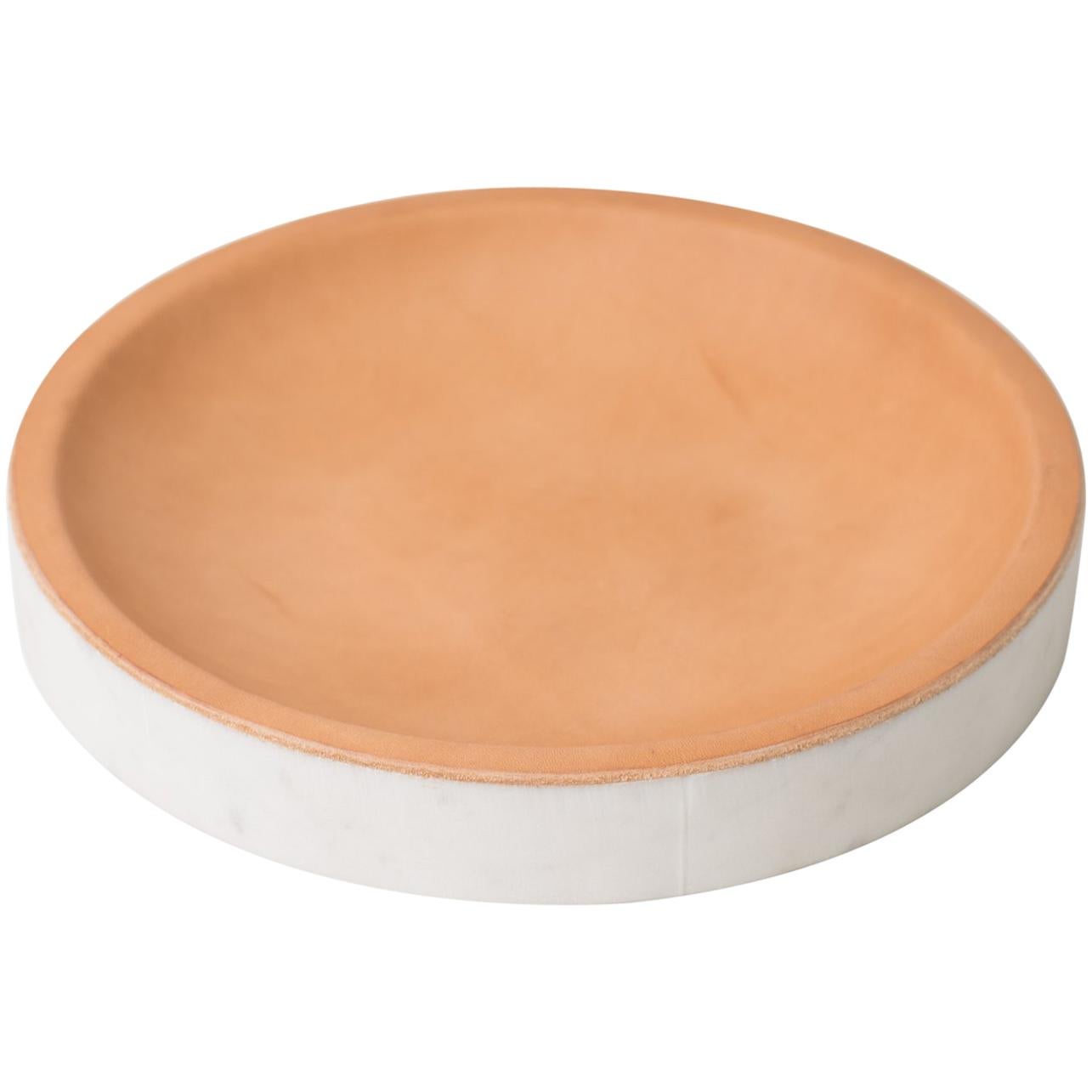 Draft Tray, Medium Circle, Marble and Leather Table Top Valet Tray For Sale