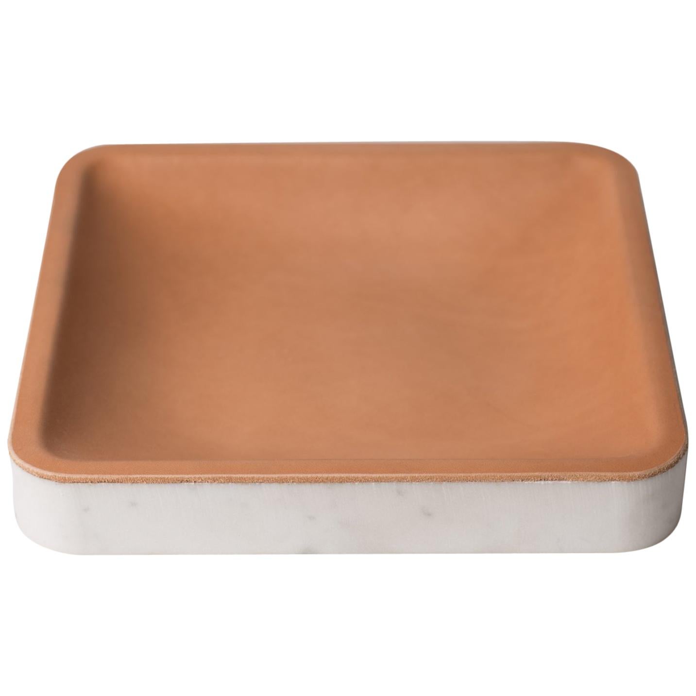 Draft Tray, Medium Square, Marble and Leather Table Top Valet Tray For Sale