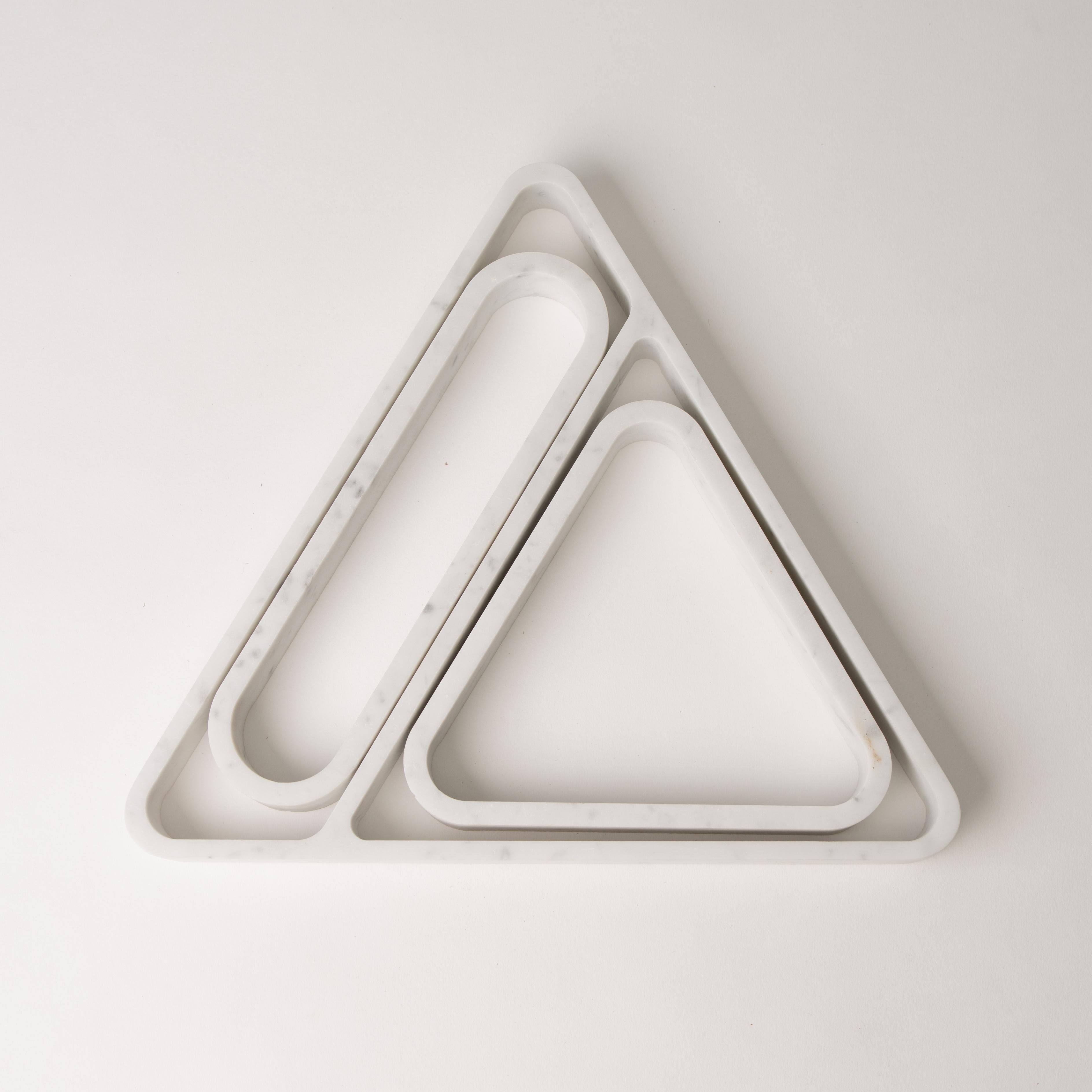 American Draft Tray Triangle, Marble and Leather Tabletop Valet Tray For Sale