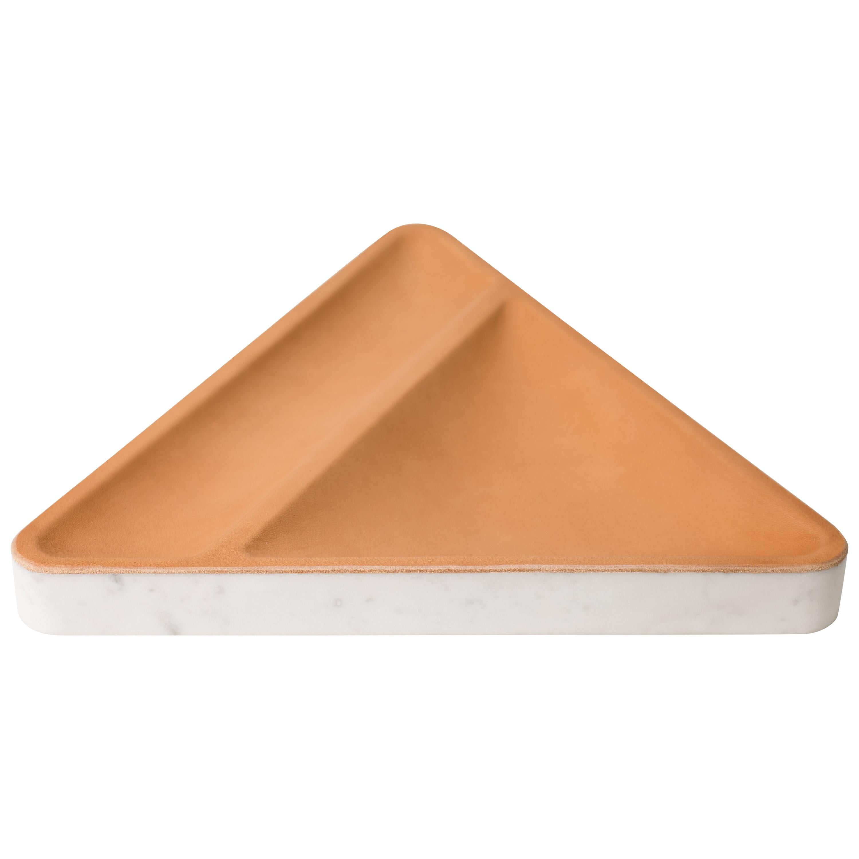 Draft Tray Triangle, Marble and Leather Tabletop Valet Tray For Sale